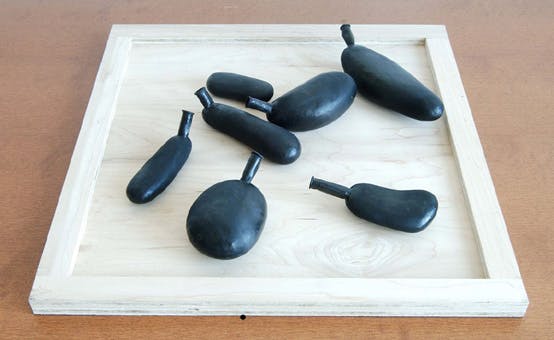 Michael Queenland
	Untitled (Black Balloon Rock), 2005
	Stones, rubber balloons, talcum powder, sculptee and wood, Dimensions variable
	Collection of Eileen Harris Norton