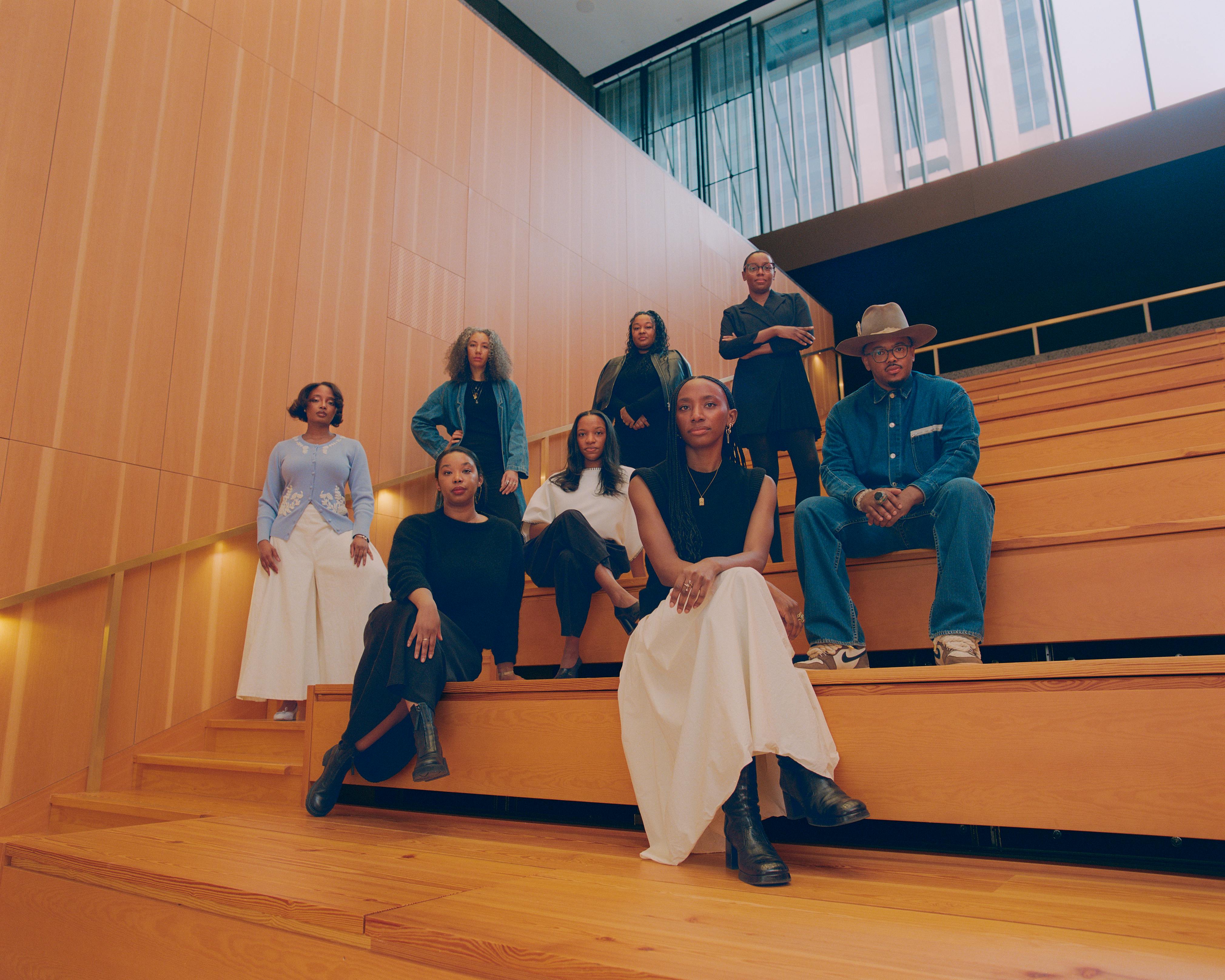 <p>2026 Arts Leadership Praxis Participants. (Left to right): Destinee Filmore, Grace Deveney, Delphine Sims, Mia Matthias, Annissa Malvoisin, Camille Brown, Jadine Collingwood, and Michael J.Ewing. Photo: Ackime Snow</p>