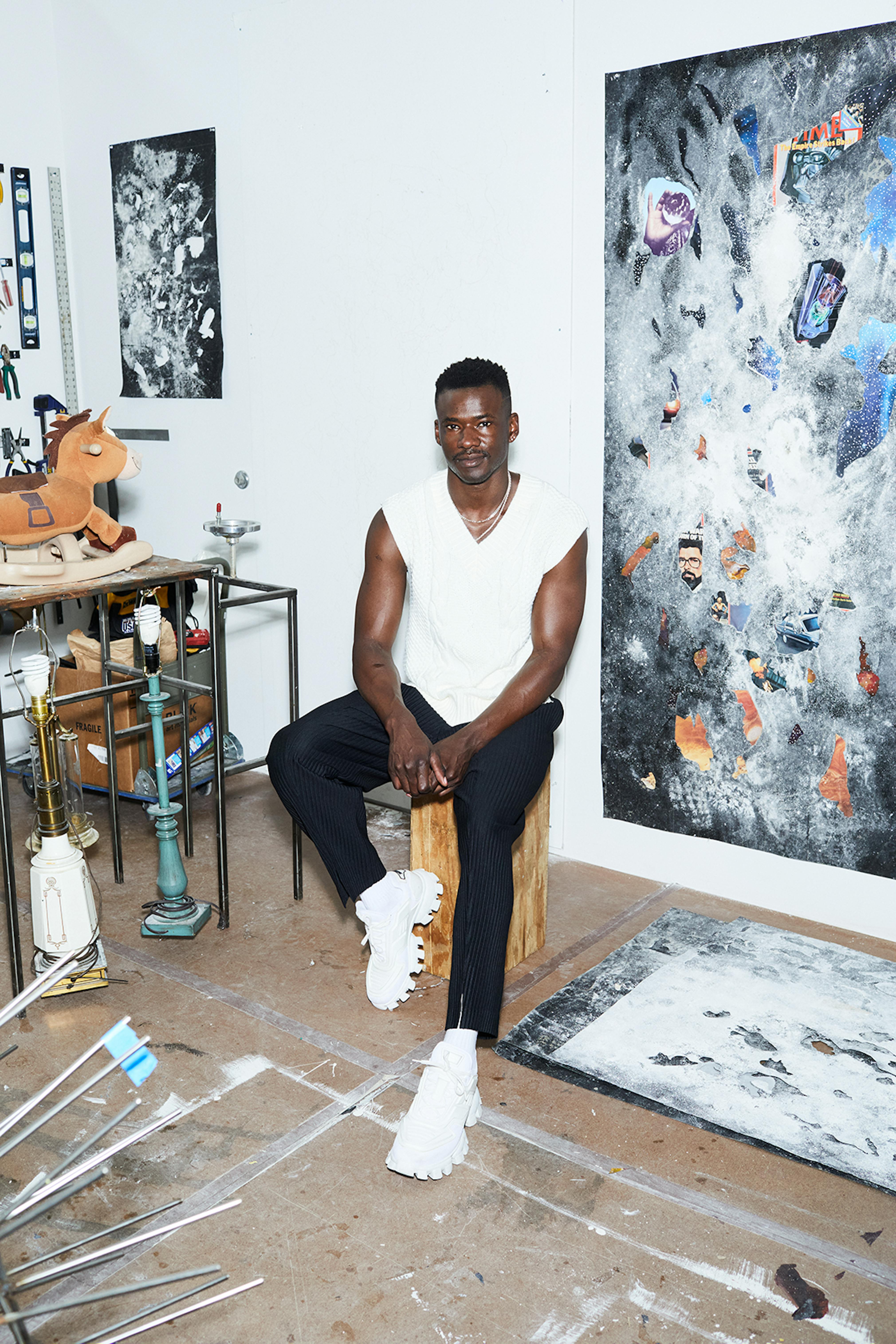 STUDIO MUSEUM ARTIST IN RESIDENCE 2022–23 JEFFREY MERIS IN HIS STUDIO,AUGUST 2023. PHOTO: LELANIE FOSTER