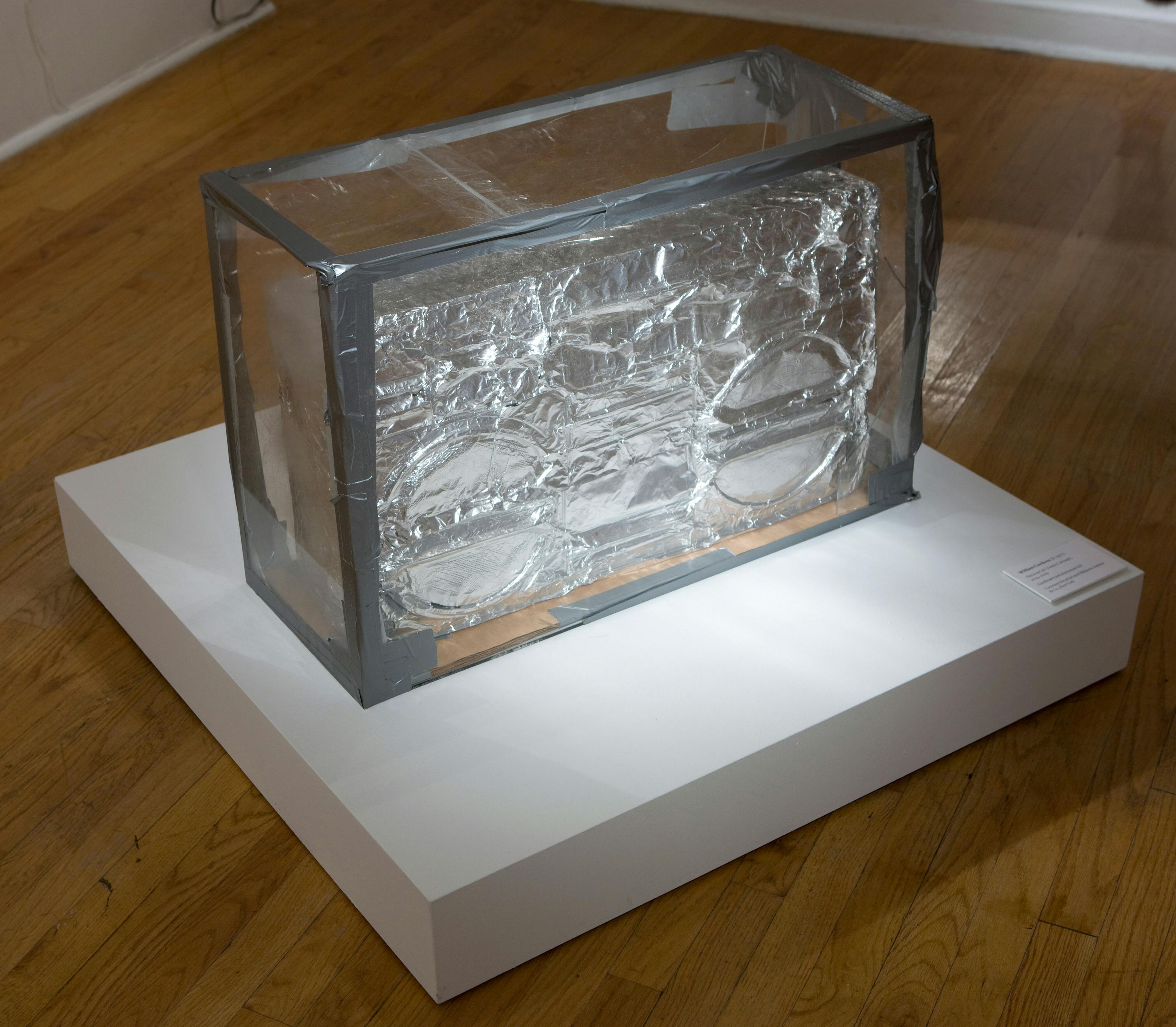 William Cordova
This is not 4U (I miss U already), 2004-09 (installation view)
Cardboard and aluminum foil, 25 x 35 x 5 in.
Courtesy the artist and Sikkema Jenkins & Co., New York