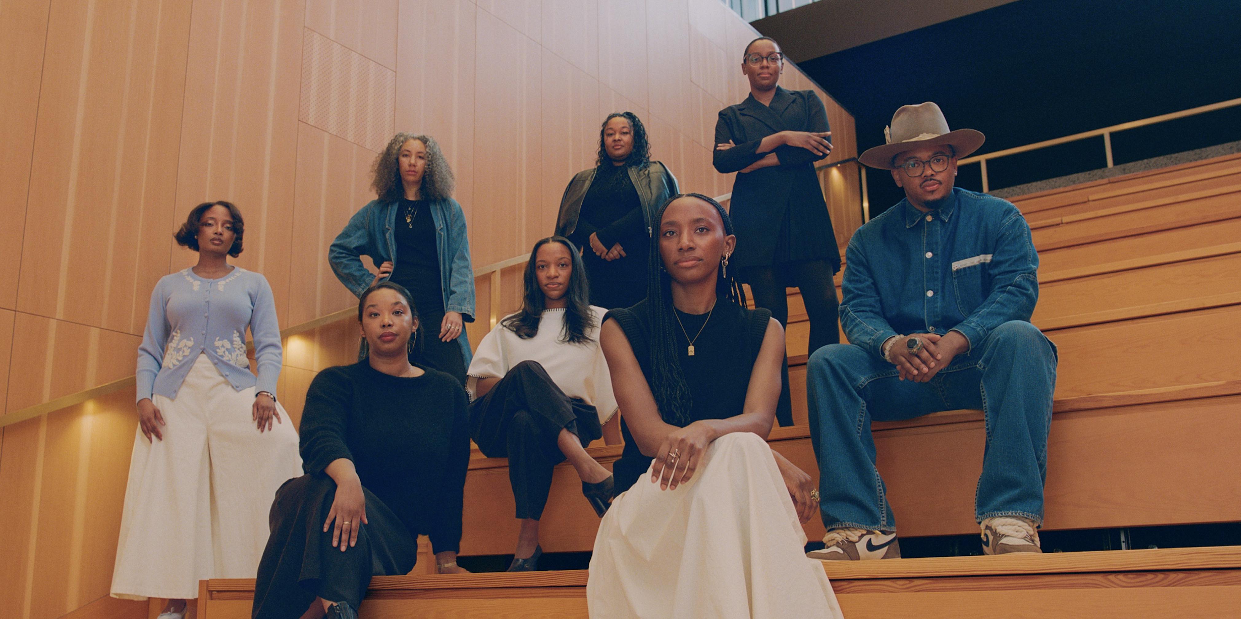 <p>(Left to right): Destinee Filmore, Grace Deveney, Delphine Sims, Mia Matthias, Annissa Malvoisin, Camille Brown, Jadine Collingwood, and Michael J. Ewing. Photo: Ackime Snow</p>