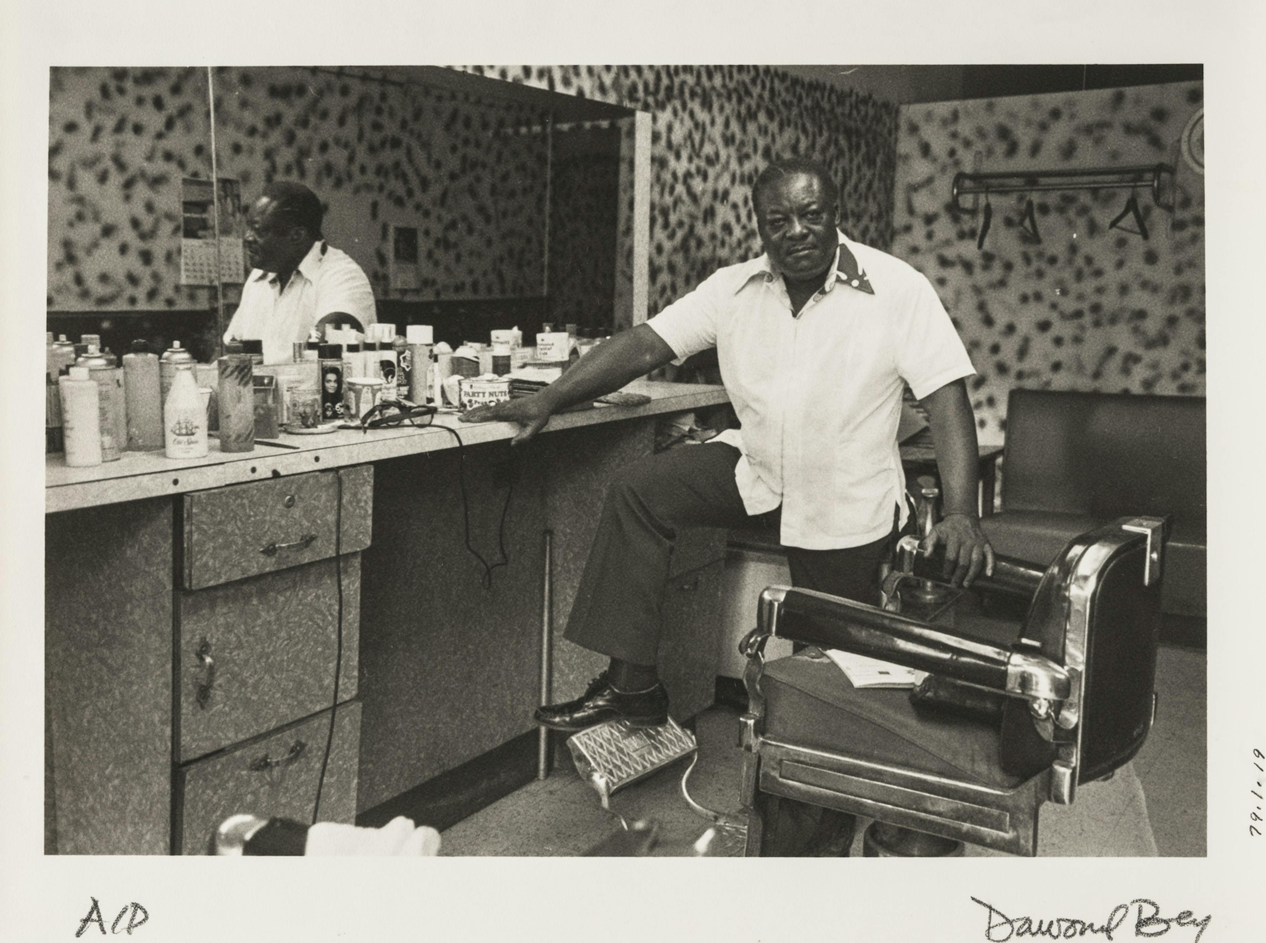 <p>Dawoud Bey, <em>Deas McNeil, the Barber </em>(from the series "Harlem, U.S.A."), 1976. Silver print, 7 × 9 in. Studio Museum in Harlem; gift of the artist  1979.1.19 © Dawoud Bey; courtesy the artist and Sean Kelly, New York/Los Angeles. Photo: Zalika Azim</p>