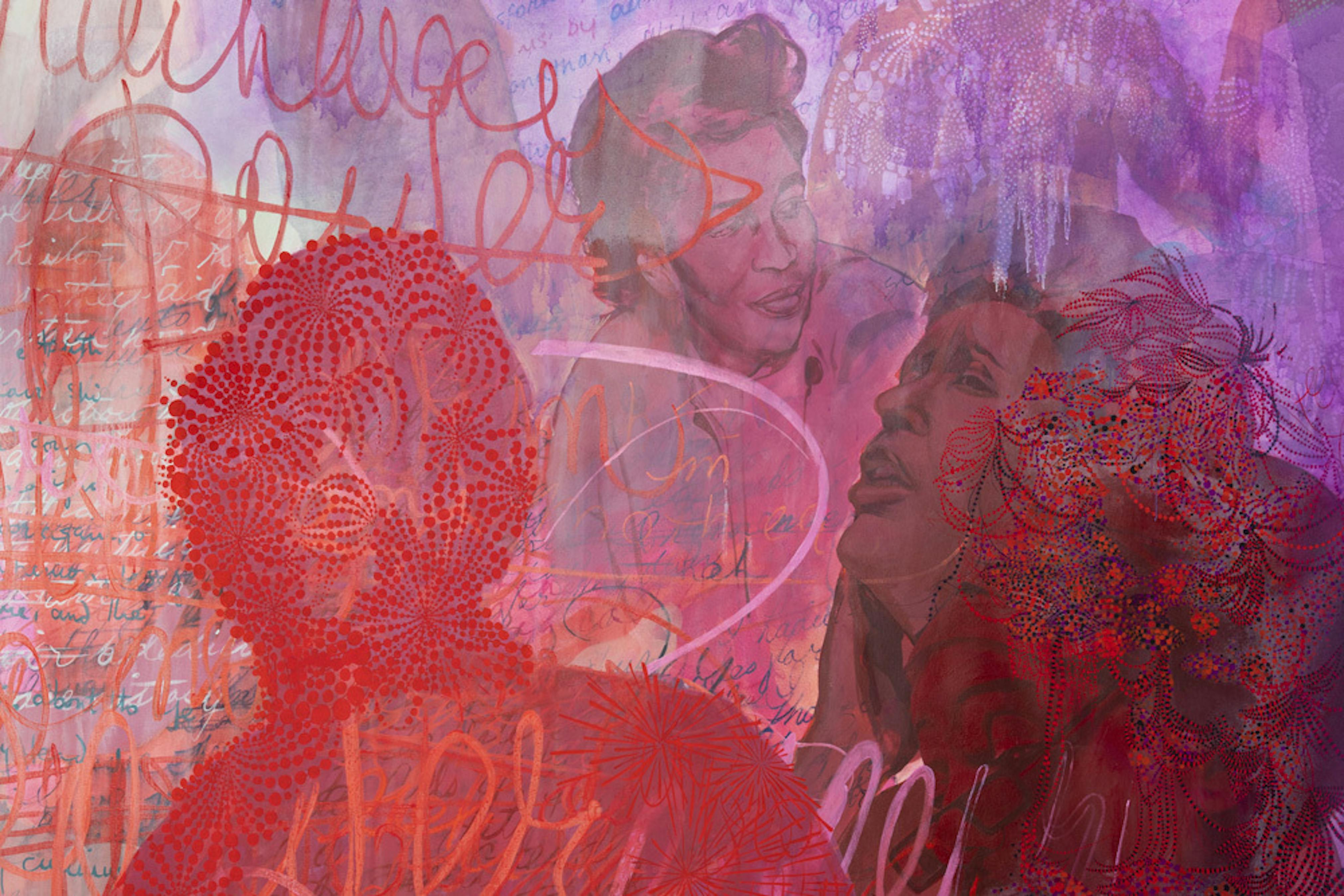 Firelei Báez, To write fire until it is every breath (detail), 2018.
Acrylic on canvas, 108 × 192 in.
Courtesy the artist and Kavi Gupta Gallery, Chicago.
Photo: Adam Reich