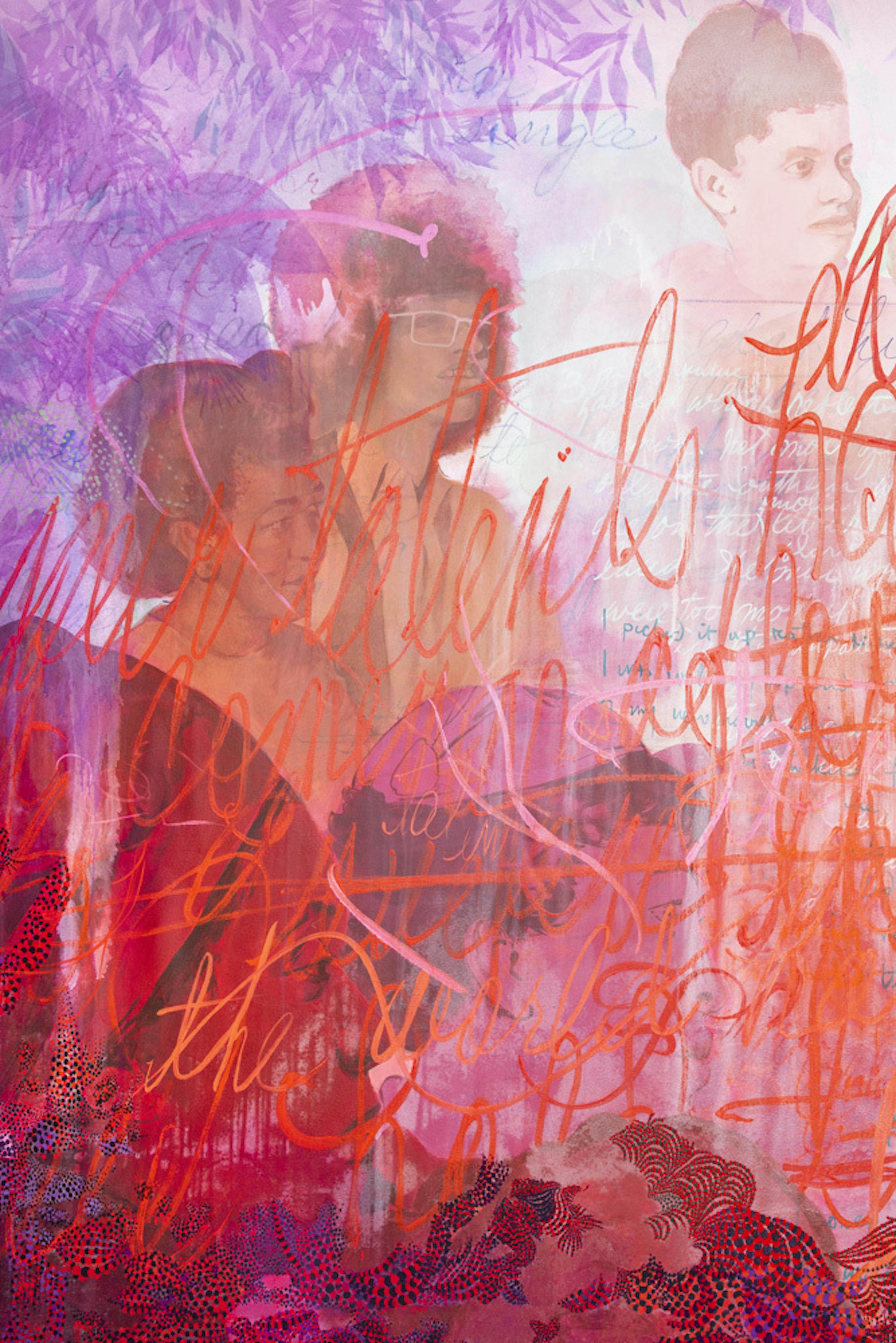 Firelei Báez, To write fire until it is every breath (detail), 2018.
Acrylic on canvas, 108 × 192 in.
Courtesy the artist and Kavi Gupta Gallery, Chicago.
Photo: Adam Reich