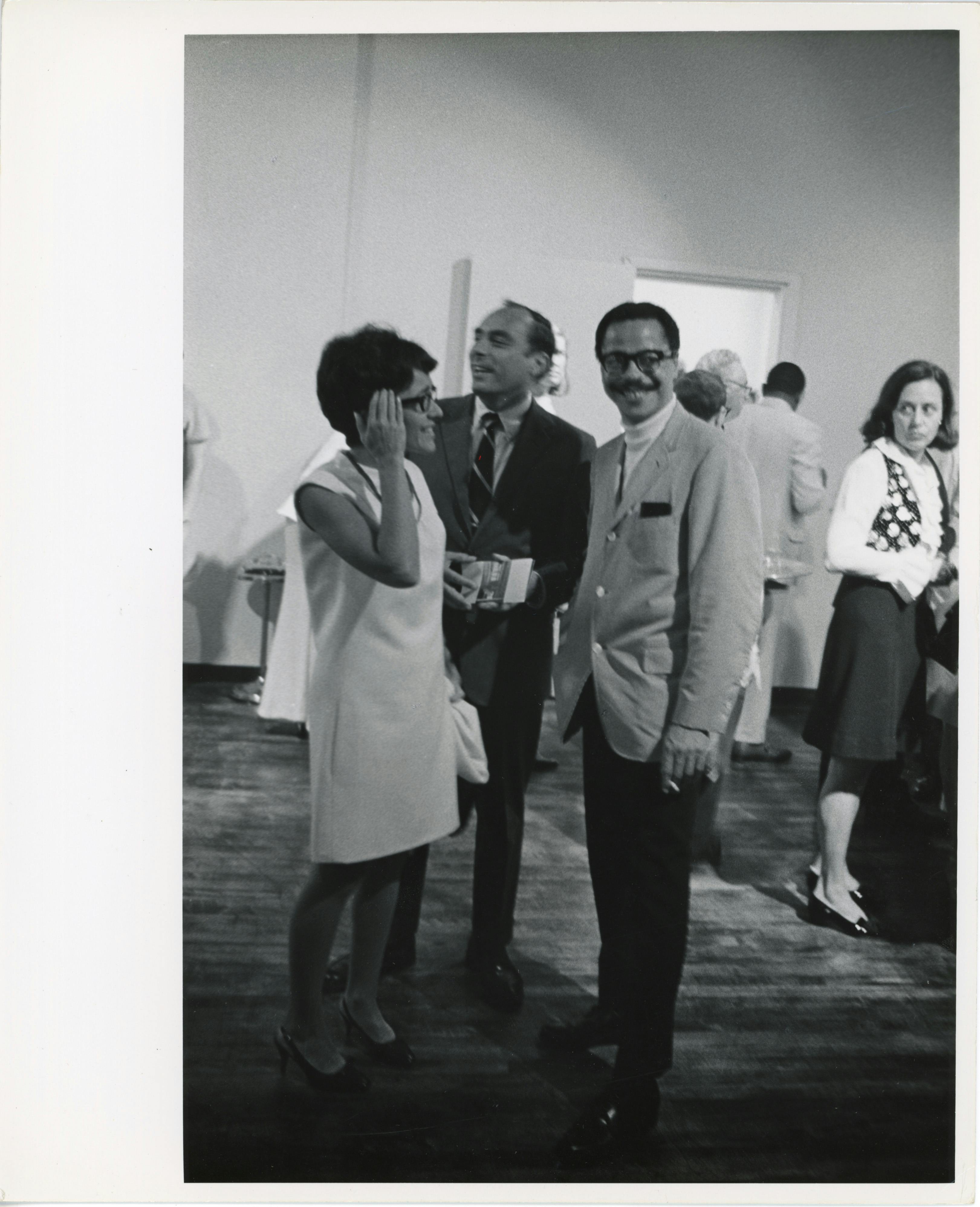 <p>Tom Lloyd and others pictured at the <em>Electronic Refractions II</em> opening, 1968. Photo: Omar Kharem</p>