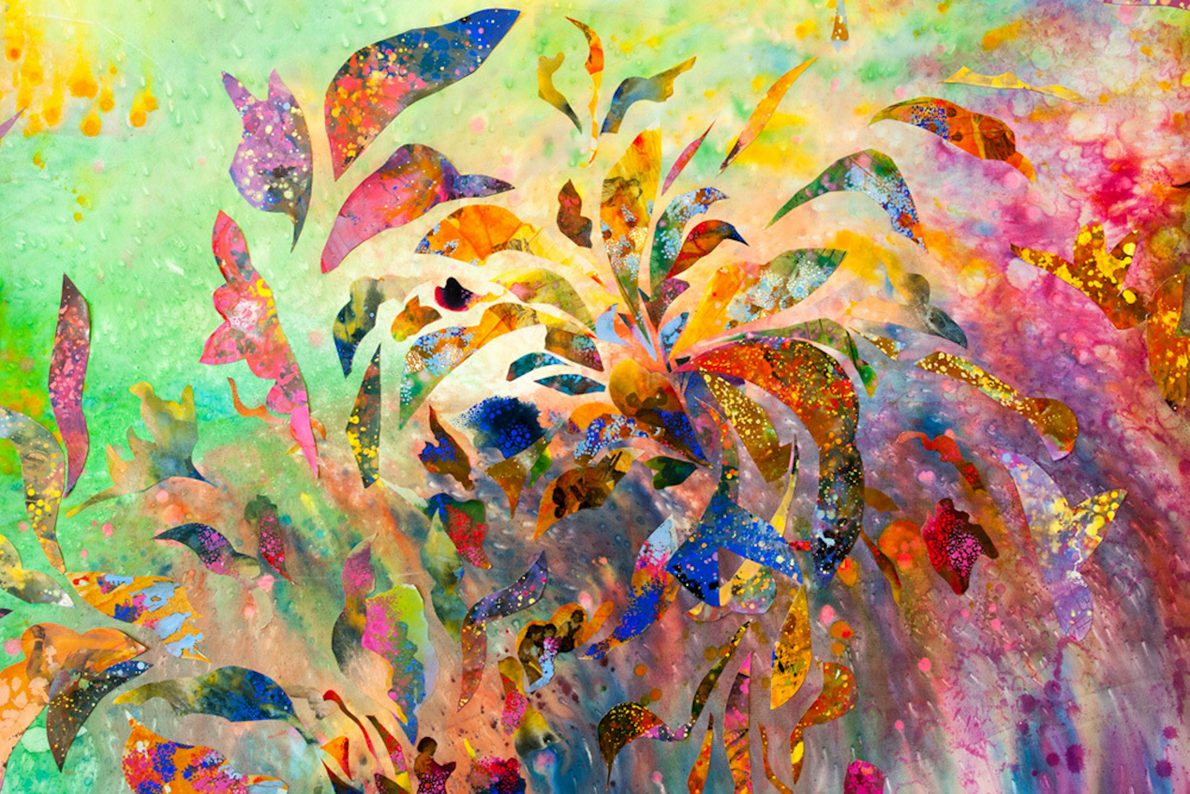 Firelei Báez, Joy Out of Fire (detail), 2018.
Acrylic on Taklon, 108 x 156 in.
Courtesy the artist and Kavi Gupta Gallery, Chicago.
Photo: John Lusis