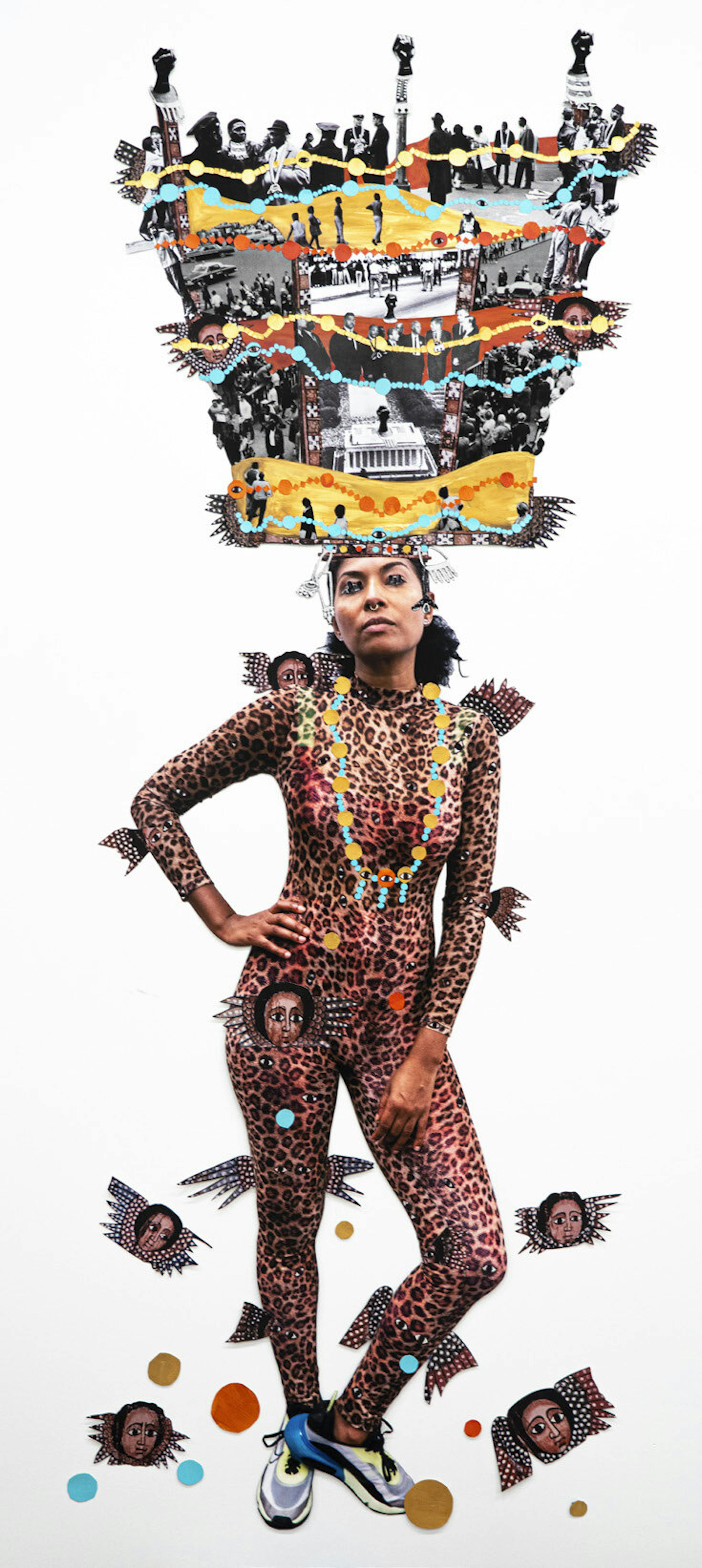 <p><em>Headdress 21</em>, 2021. Mixed-media hand-cut and assembled collage, 103 x 46 in. Appears in <em>Ethiopia at the Crossroad Catalogue</em>. Courtesy the artist</p>