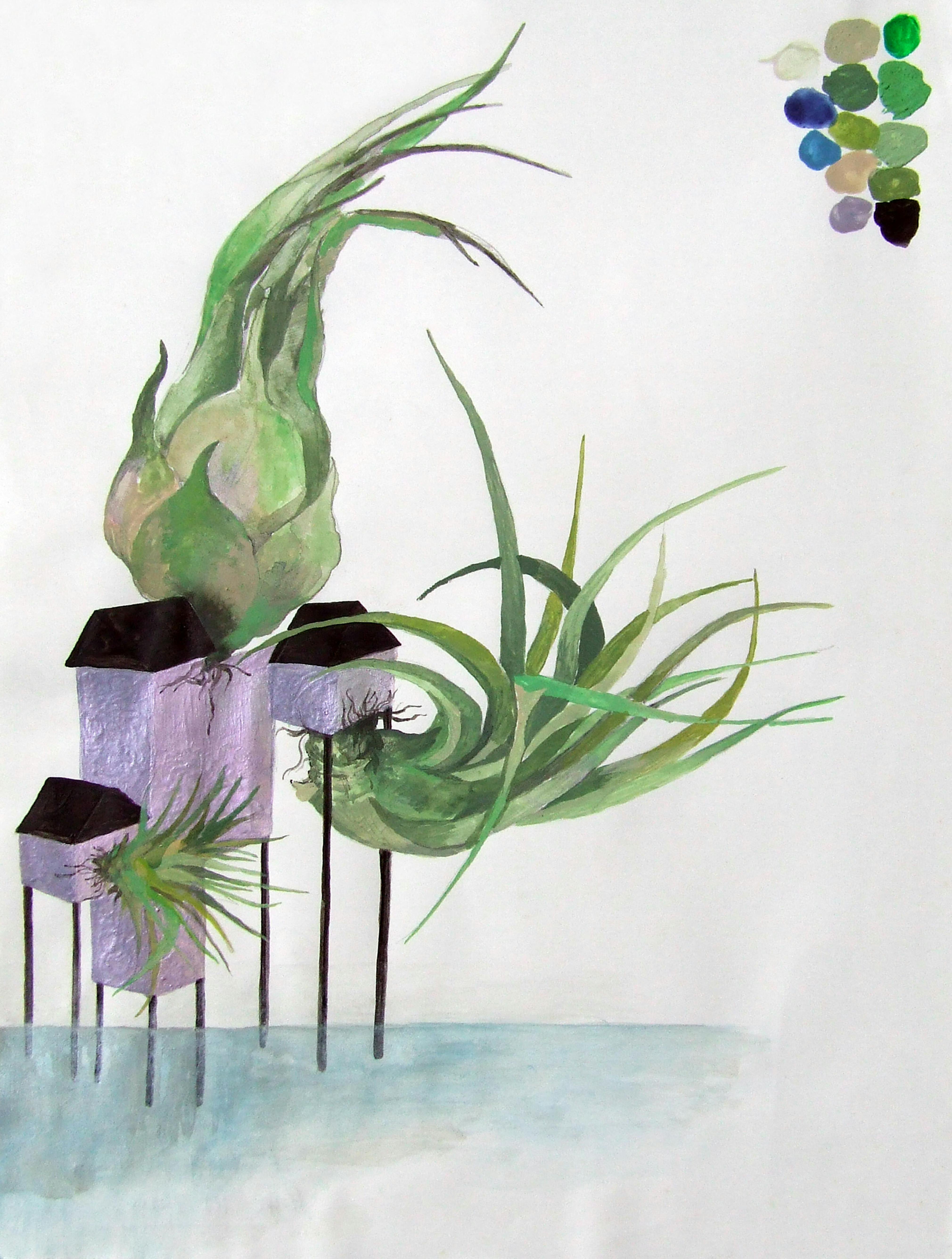 Otobong Nkanga
	House Us Three, 2004
	Watercolor, ink and acrylic on paper, 9 x 14 in.
	Gift of Wim Van Dongen, Antwerp, Belgium 08.19.1