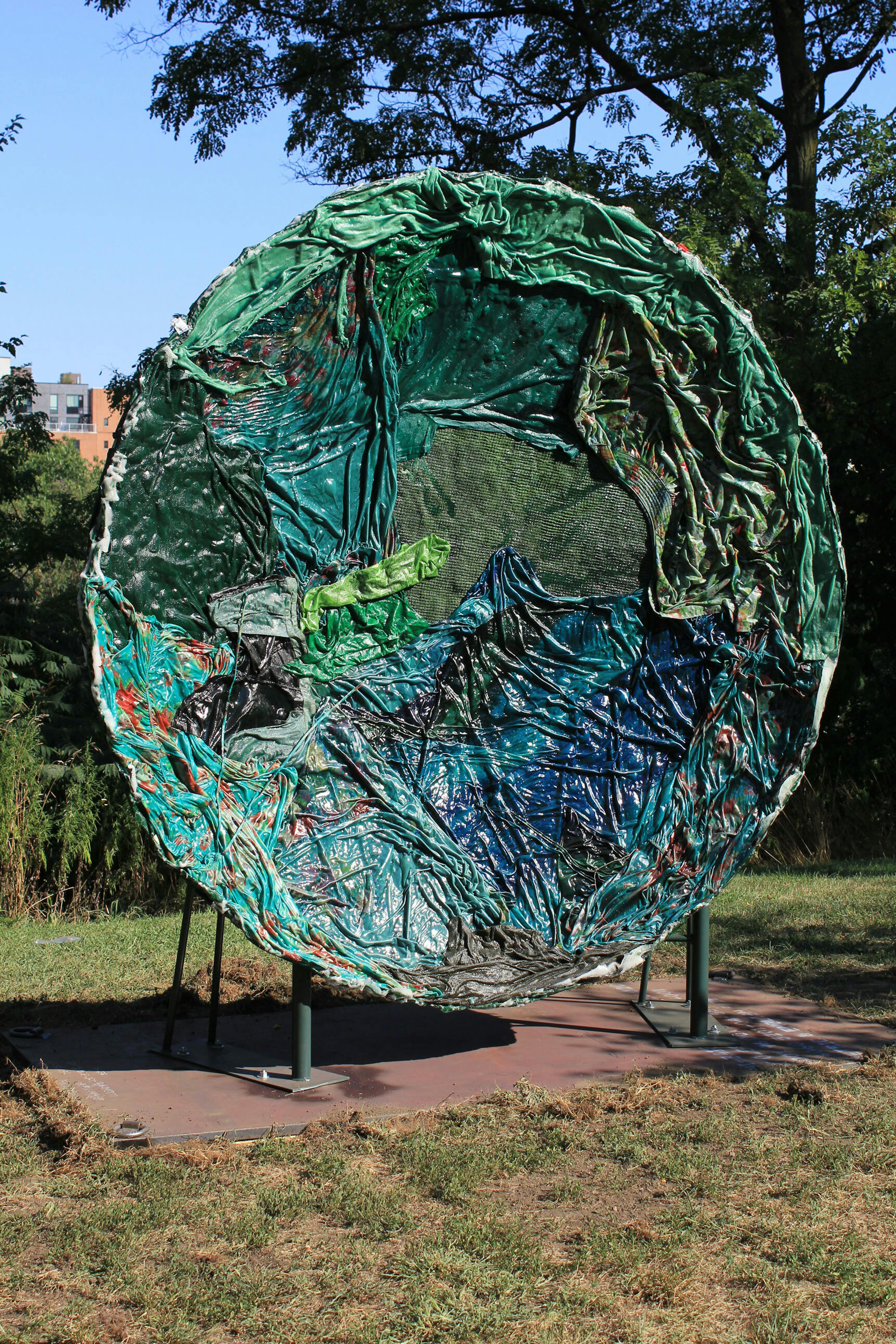 <p><strong><em>inHarlem: Kevin Beasley</em><br />August 25, 2016–July 25, 2017  <br />Morningside Park</strong></p>
<p><br /></p>
<p>This <em>inHarlem</em> presented <em>Who’s Afraid to Listen to Red, Black and Green?</em>, a trio of large-scale sculptures the artist Kevin Beasley referred to as “acoustic mirrors.” Each sculpture featured one of African American flag colors, with found red, black, or green T-shirts cast in resin.</p>