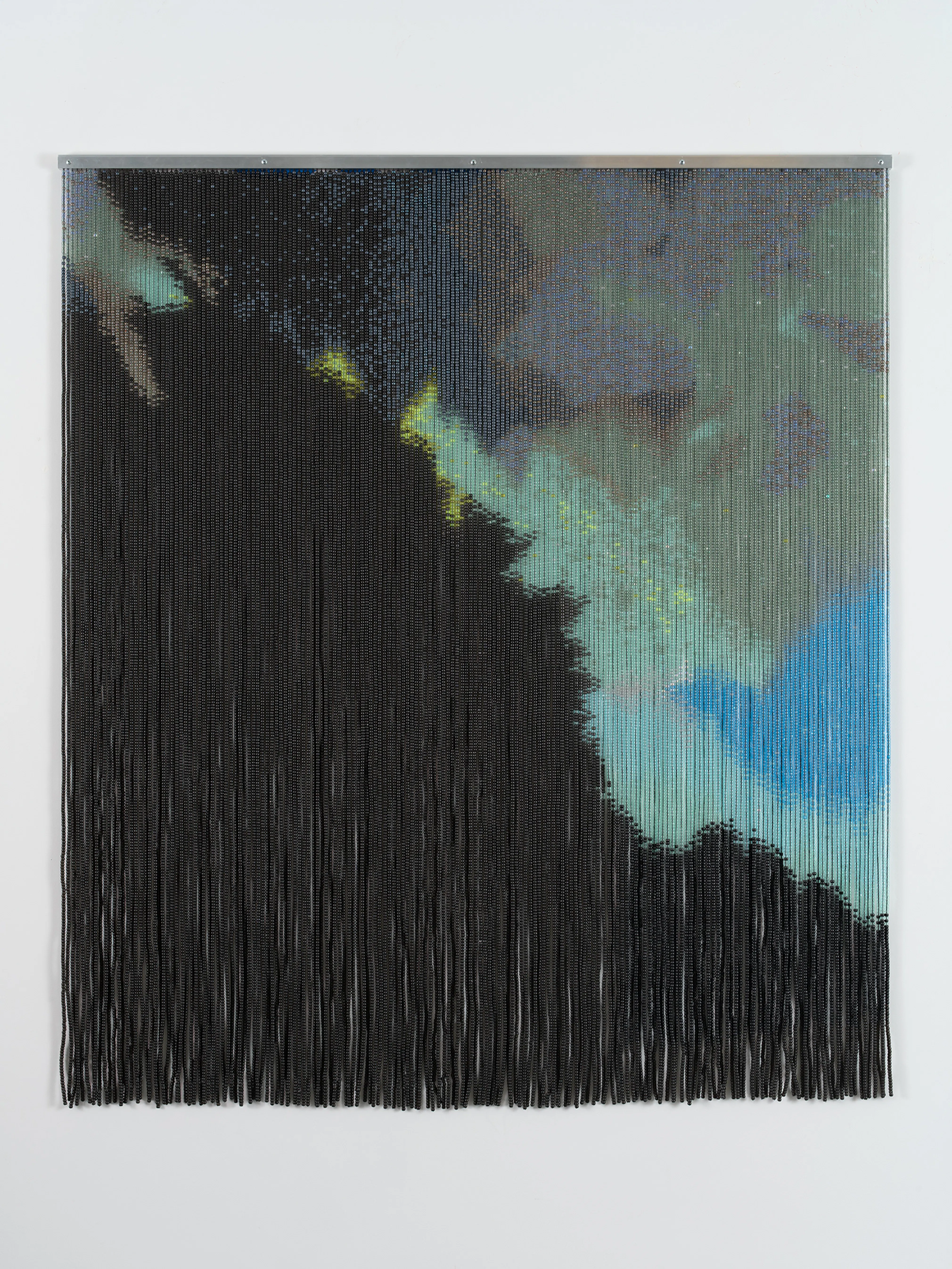 <p>Kori Newkirk, <em>Solon 6:12</em>, 2000. Plastic pony beads, artificial hair, and metal brackets, 81 × 73 3/4 in. Studio Museum in Harlem; gift of Dean Valentine & Amy Adelson 2009.16. Photo: John Berens</p>