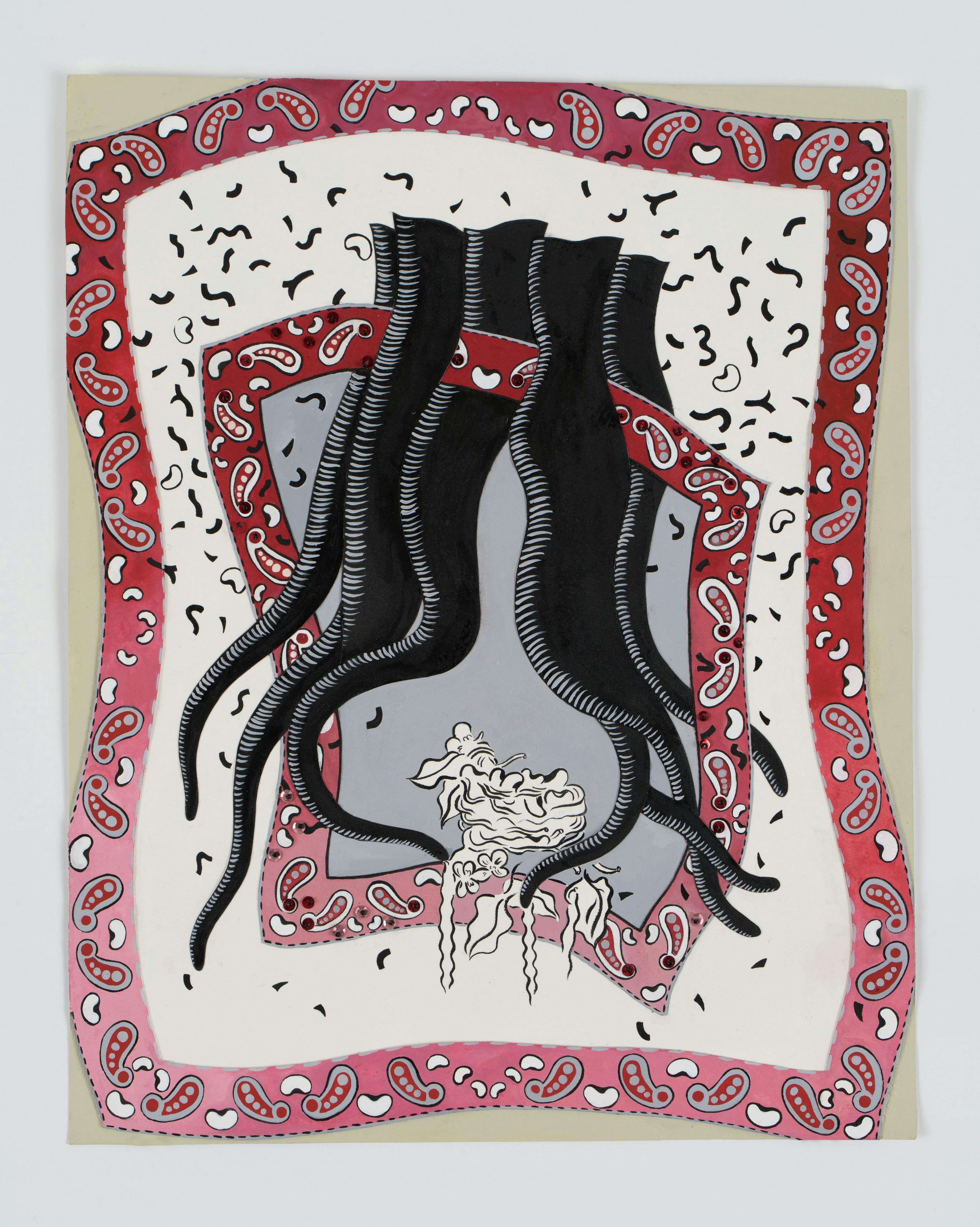 <p>Vladimir Cybil Charlier, Tender, 2025. Acrylic, gouache, India ink, muslin, sequins and beads on paper, 20 × 16 in. © Vladimir Cybil Charlier. Courtesy Studio Museum in Harlem. Photo: John Berens</p>
