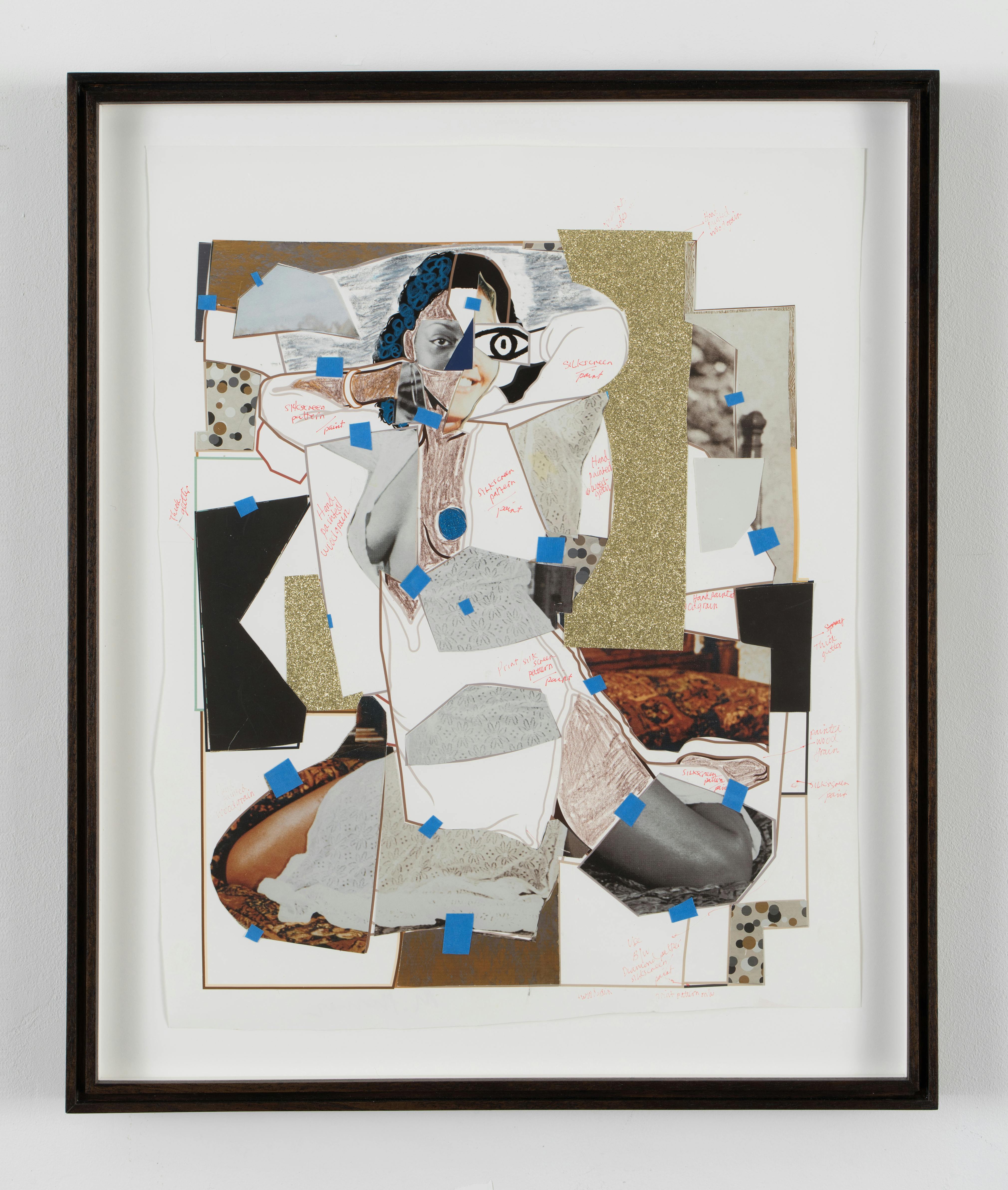 <p>Mickalane Thomas, <em>Seated Woman with Her Arms Up #2</em>, 2021. Color photography, Mixed-media on paper, and crayon paper, 19 3/16 × 18 5/16 IN. © Mickalane Thomas Photo: John Berens</p>
