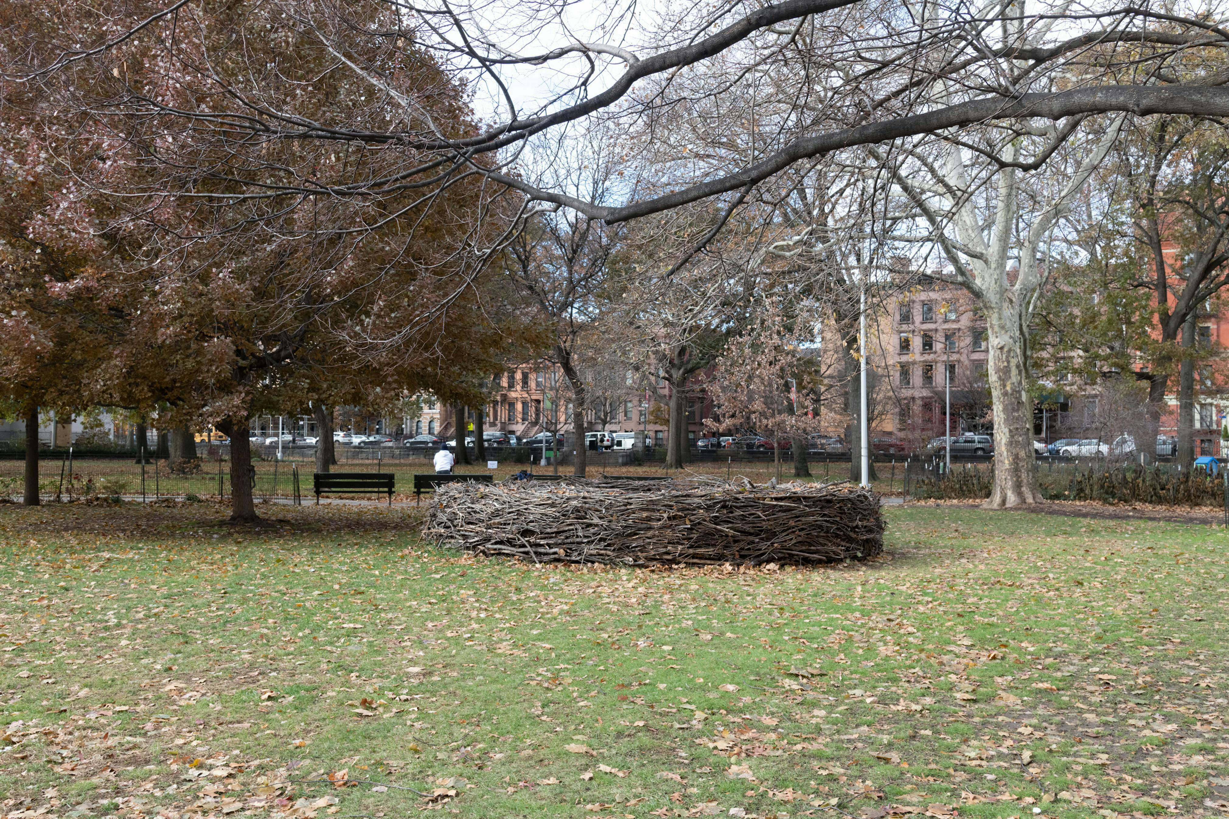 <p><strong><em>Maren Hassinger: Monuments </em><br />June 16, 2018–June 10, 2019 <br />Marcus Garvey Park</strong></p>
<p><br /></p>
<p>Here, Maren Hassinger used branches to create forms that responded to aspects of the park’s landscape. The artist created the work with volunteers from the Studio Museum’s Teen Leadership Council and Expanding the Walls program—so Monuments was a project made in Harlem and for Harlem.</p>