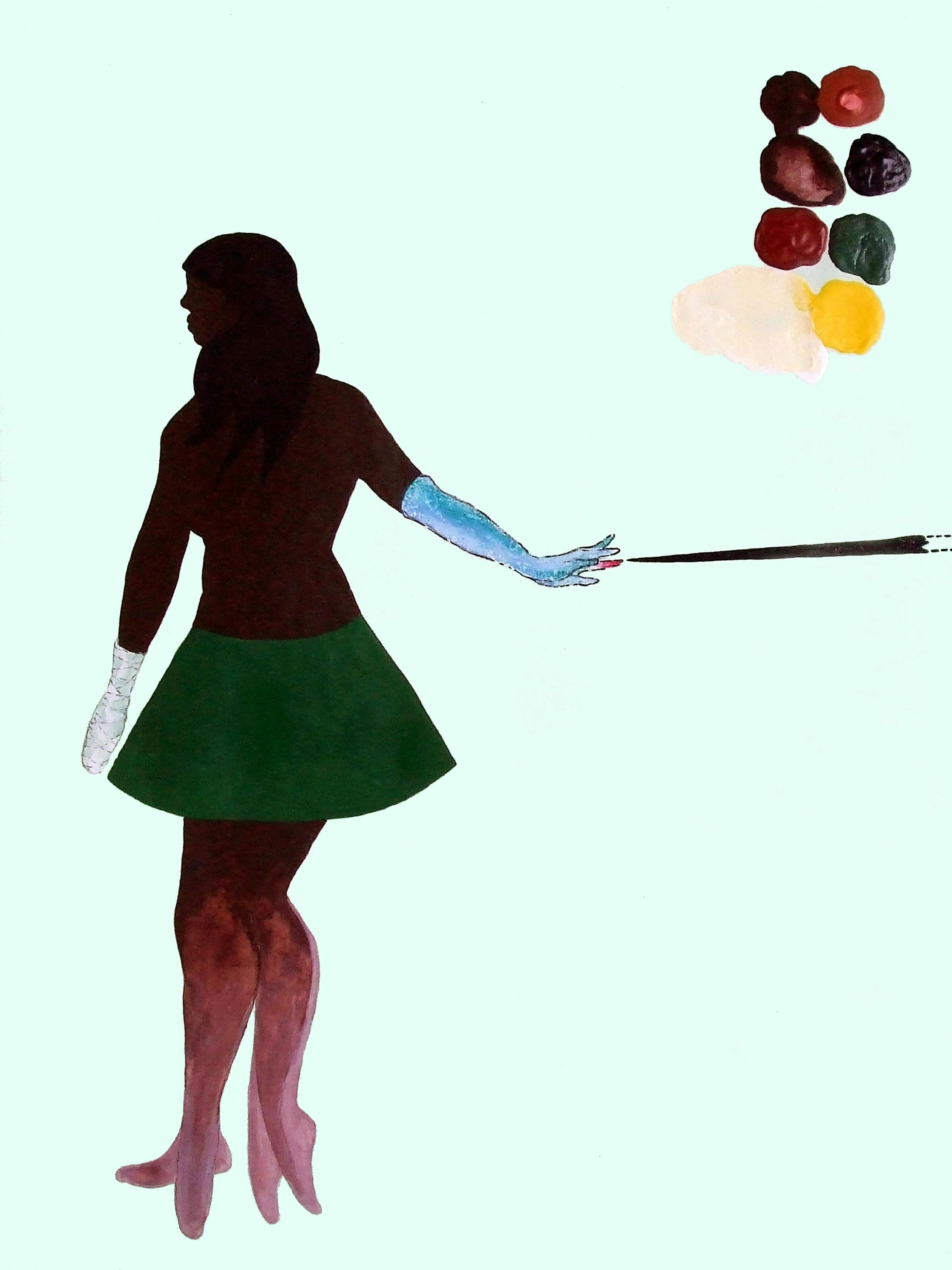 Otobong Nkanga
	Perfect Measures with Blood Stain, 2002
	Watercolor, ink and acrylic on paper, 9 x 14 in.
	Museum Purchase with funds provided by the Acquisition Committee