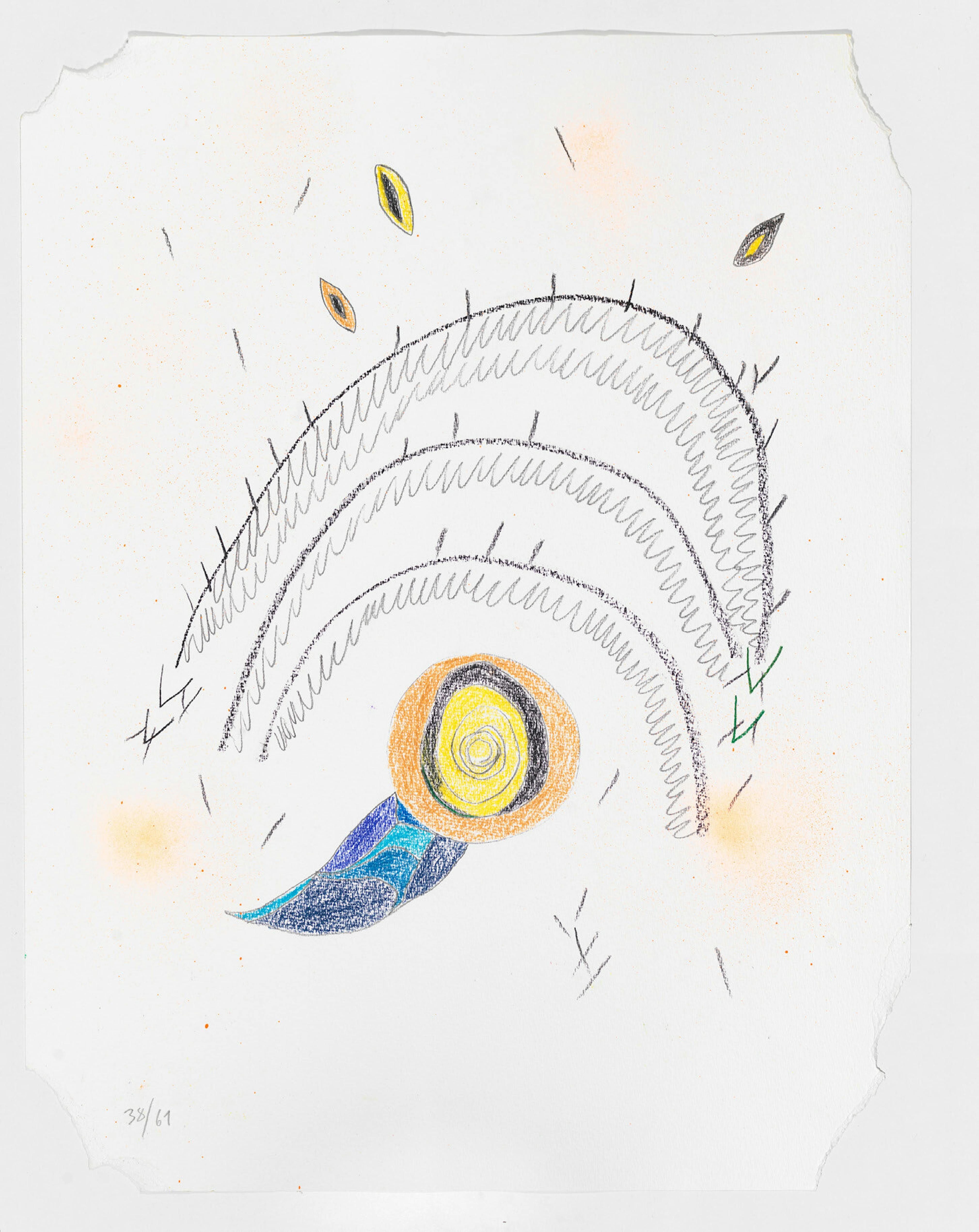<p>Tadáskía, <em>ave preta mistica mystical black bird</em>, 2022. From a series of sixty-one sheets with pencil, colored pencil, pastel, and spray paint on torn paper. Each approx. 25 11/16 x 19 11/16" (65.2 x 50 cm). The Museum of Modern Art, New York. Fund for the twenty-first century, 2024. Courtesy the Museum of Modern Art, Department of Imaging Services. Photo: Martin Parsekian © 2024 Tadáskía.<br /></p>