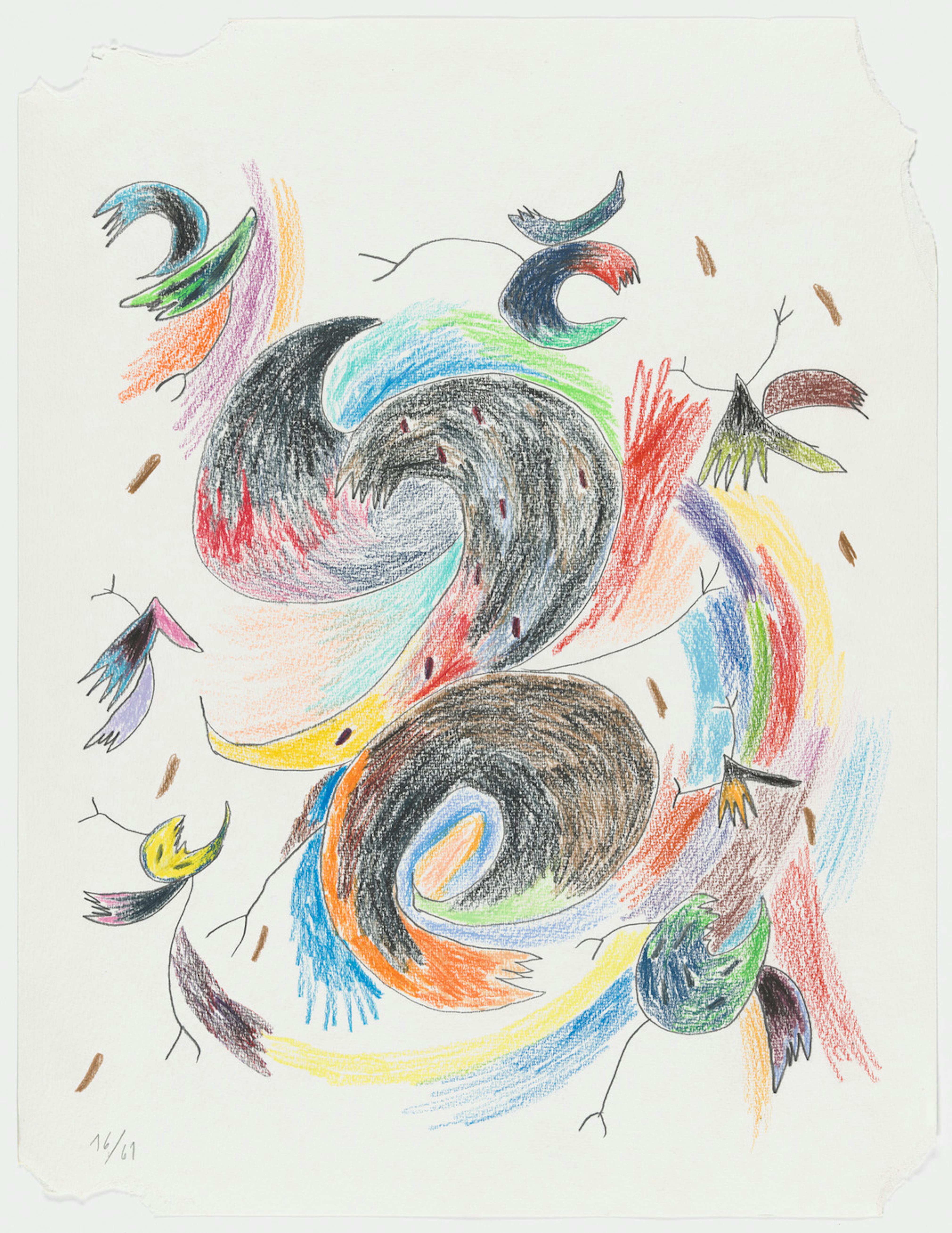 <p>Tadáskía. <em>ave preta mística mystical black bird</em>. 2022. One from a series of sixty-one sheets with pencil, colored pencil, pastel, and spray paint on torn paper. Each approx.: 25 11/16 x 19 11/16” (65.2 x 50 cm). The Museum of Modern Art, New York. Fund for the Twenty-First Century, 2024. © 2024 Tadáskía, courtesy The Museum of Modern Art, Department of Imaging Services, photo Martin Parsekian</p>