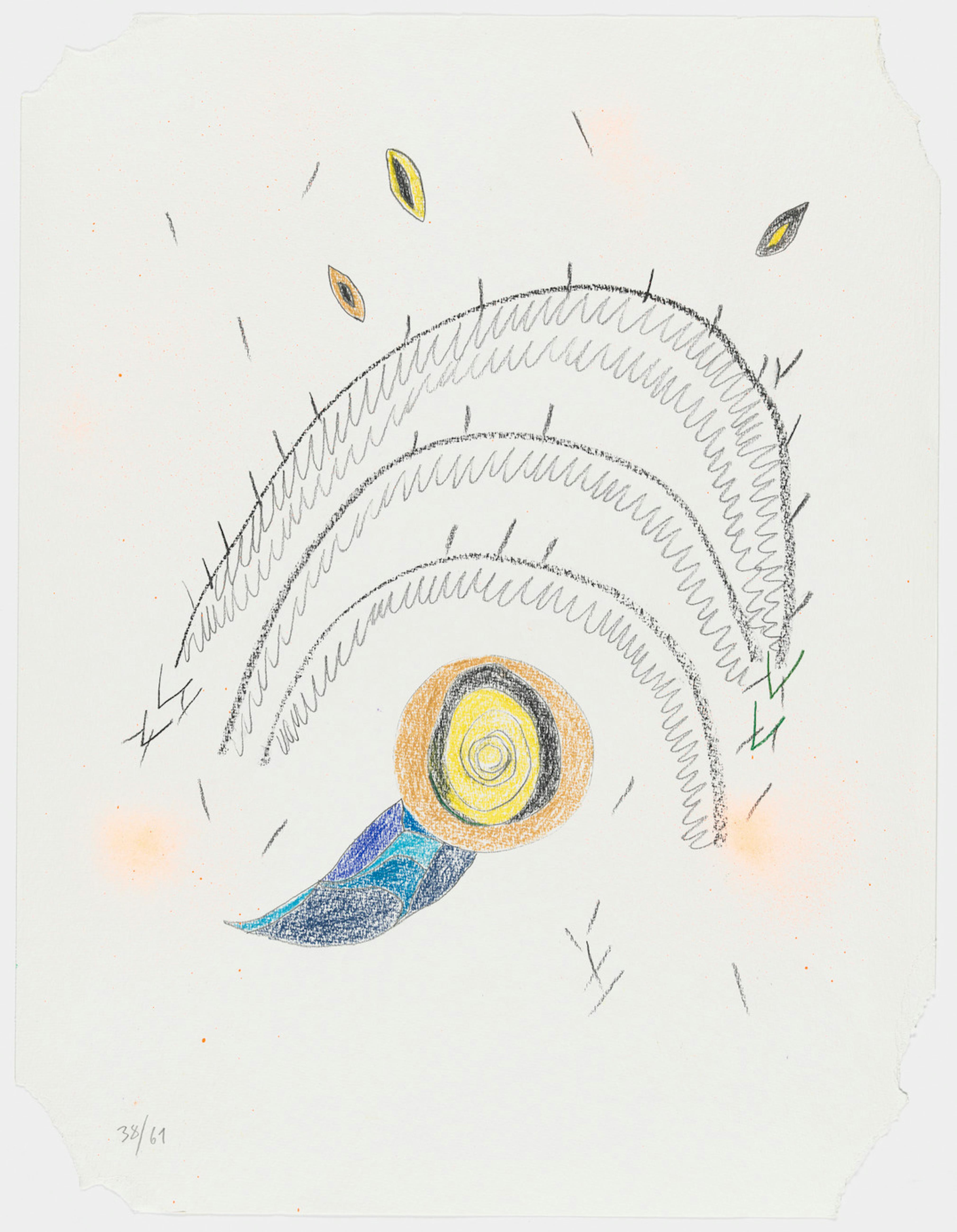 <p>Tadáskía. <em>ave preta mística mystical black bird</em>. 2022. One from a series of sixty-one sheets with pencil, colored pencil, pastel, and spray paint on torn paper. Each approx.: 25 11/16 x 19 11/16” (65.2 x 50 cm). The Museum of Modern Art, New York. Fund for the Twenty-First Century, 2024. © 2024 Tadáskía, courtesy The Museum of Modern Art, Department of Imaging Services, photo Martin Parsekian</p>