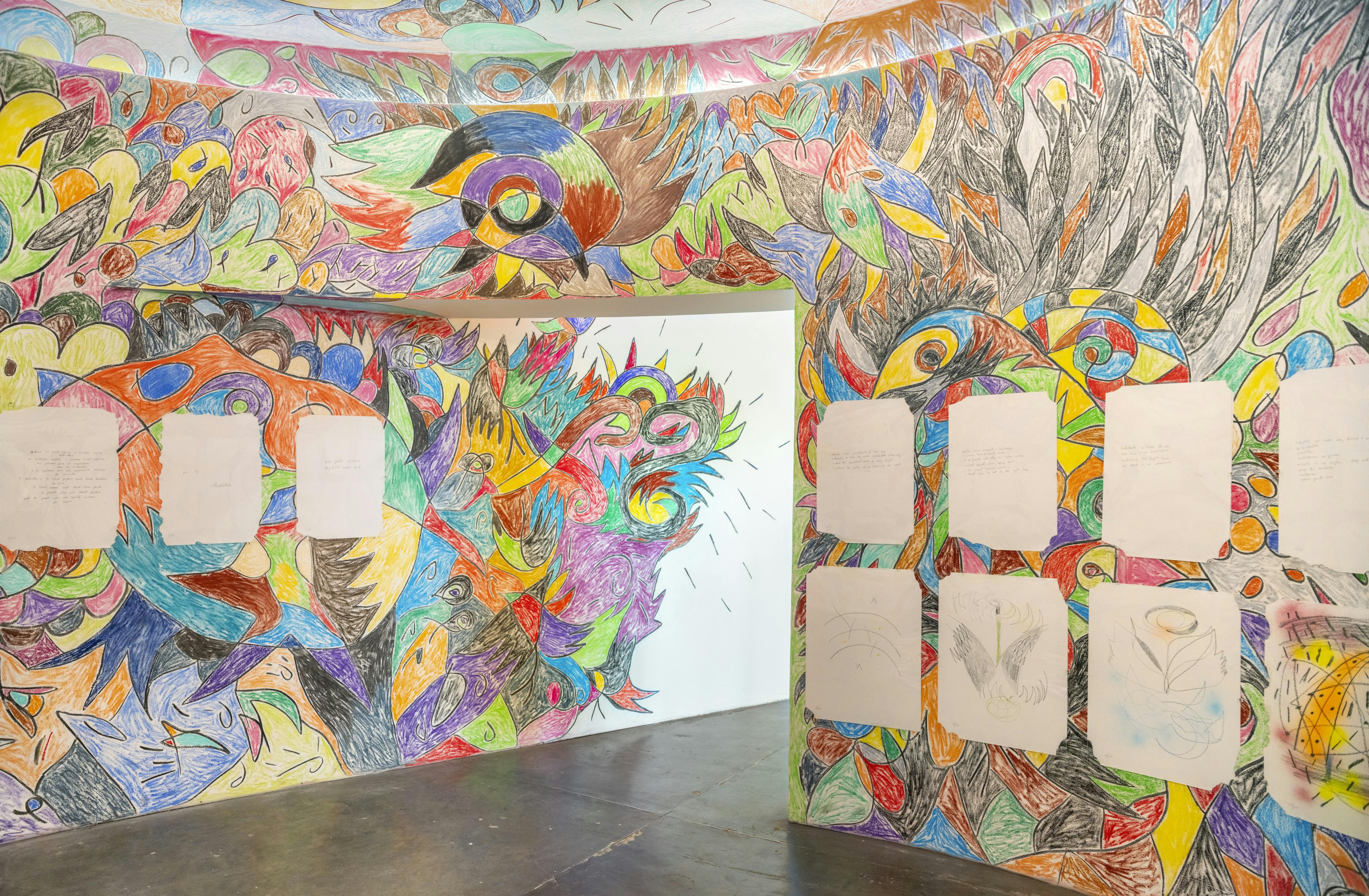 <p>Installation view of Tadáskía’s contribution to <em>choreographies of the impossible</em>, 35th Bienal de São Paulo, São Paulo, Brazil, 2023. Image courtesy of the artist and Fortes D’Aloia & Gabriel, São Paulo/Rio de Janeiro, photo by Eduardo Ortega</p>