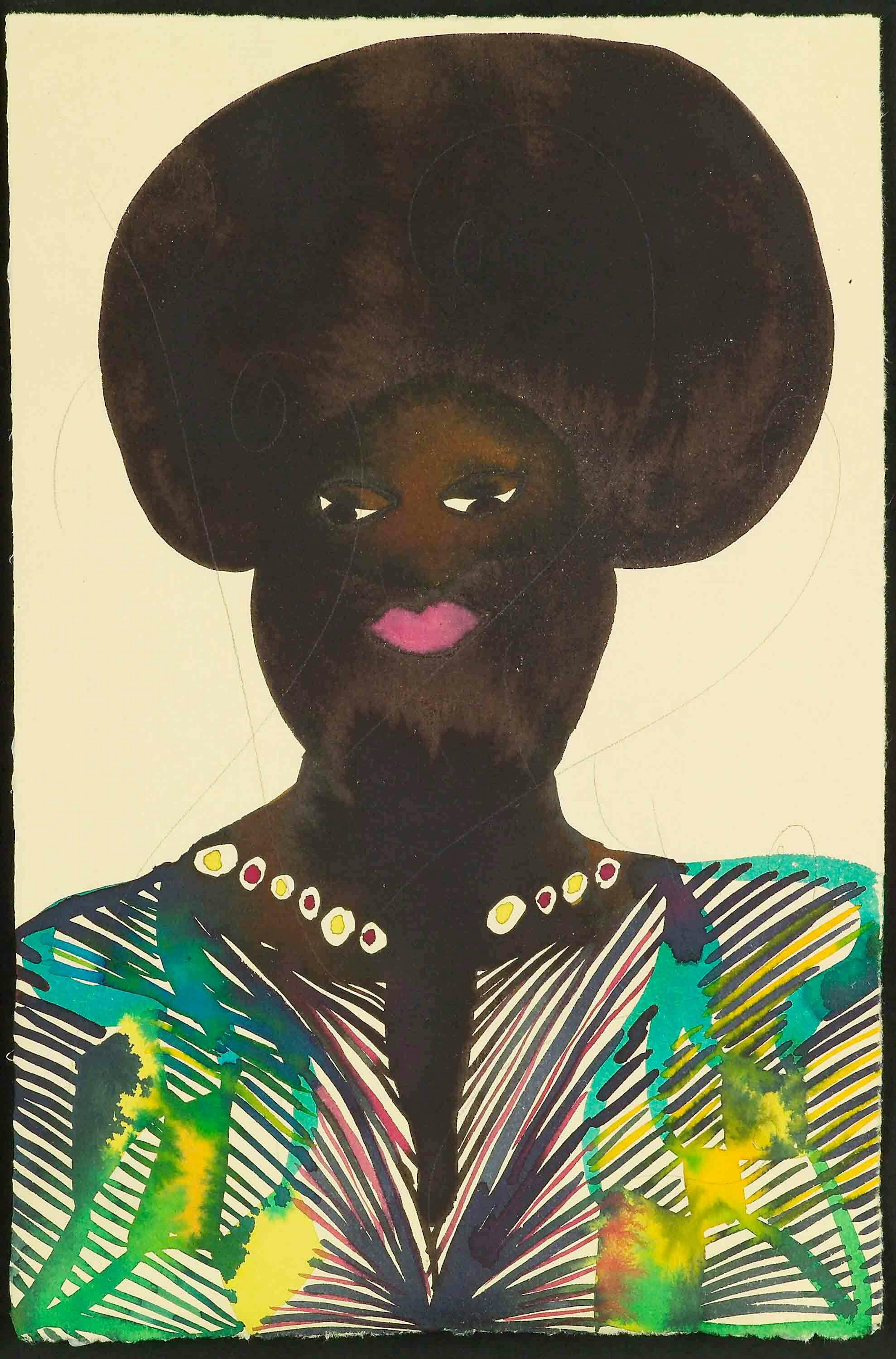 Chris Ofili
Harem 2 (detail), 1995-2005
Watercolour and pencil on paper, 9 3/5 x 6 1/5 in.
Courtesy the Artist