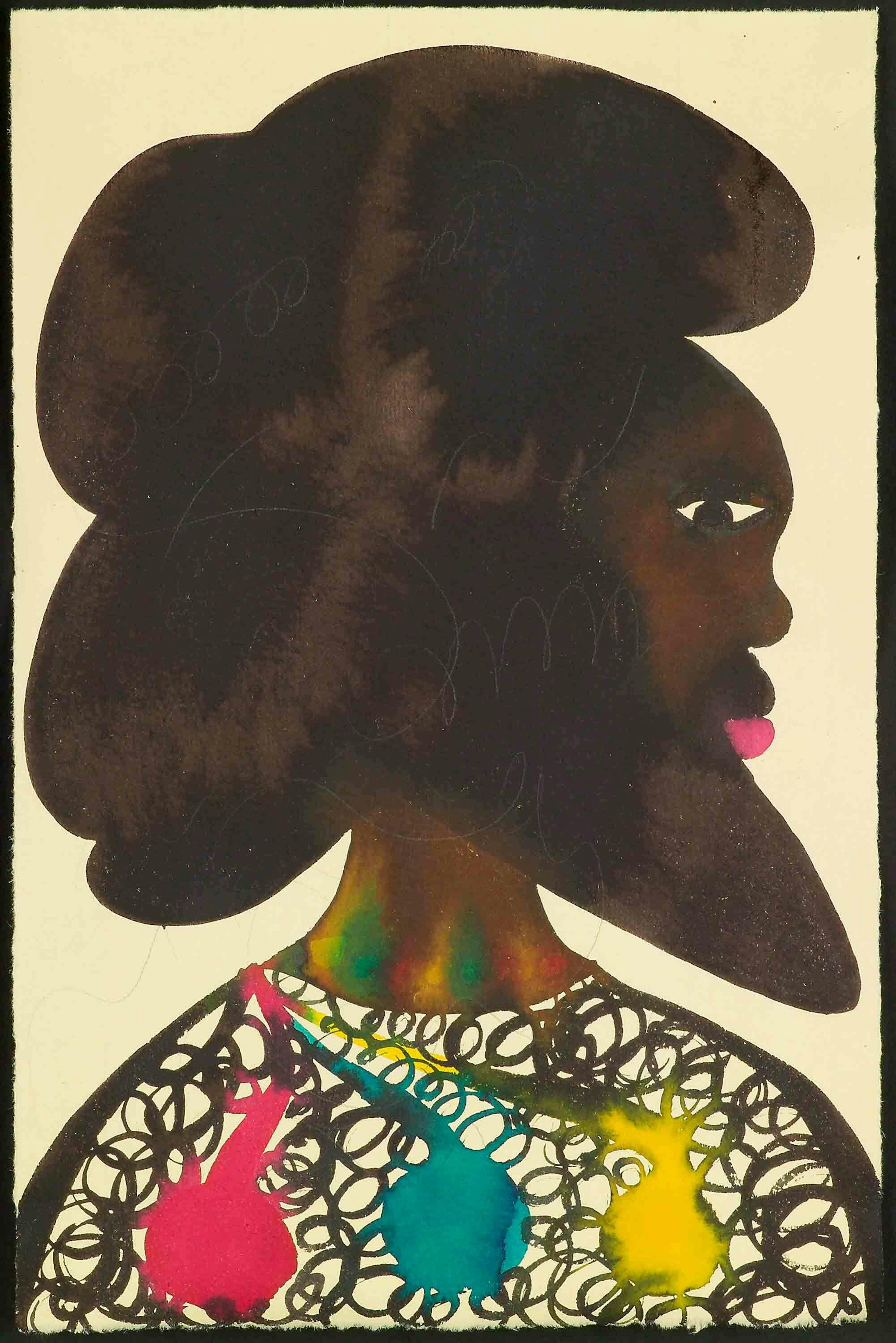 Chris Ofili
Harem 2 (detail), 1995-2005
Watercolour and pencil on paper, 9 3/5 x 6 1/5 in.
Courtesy the Artist