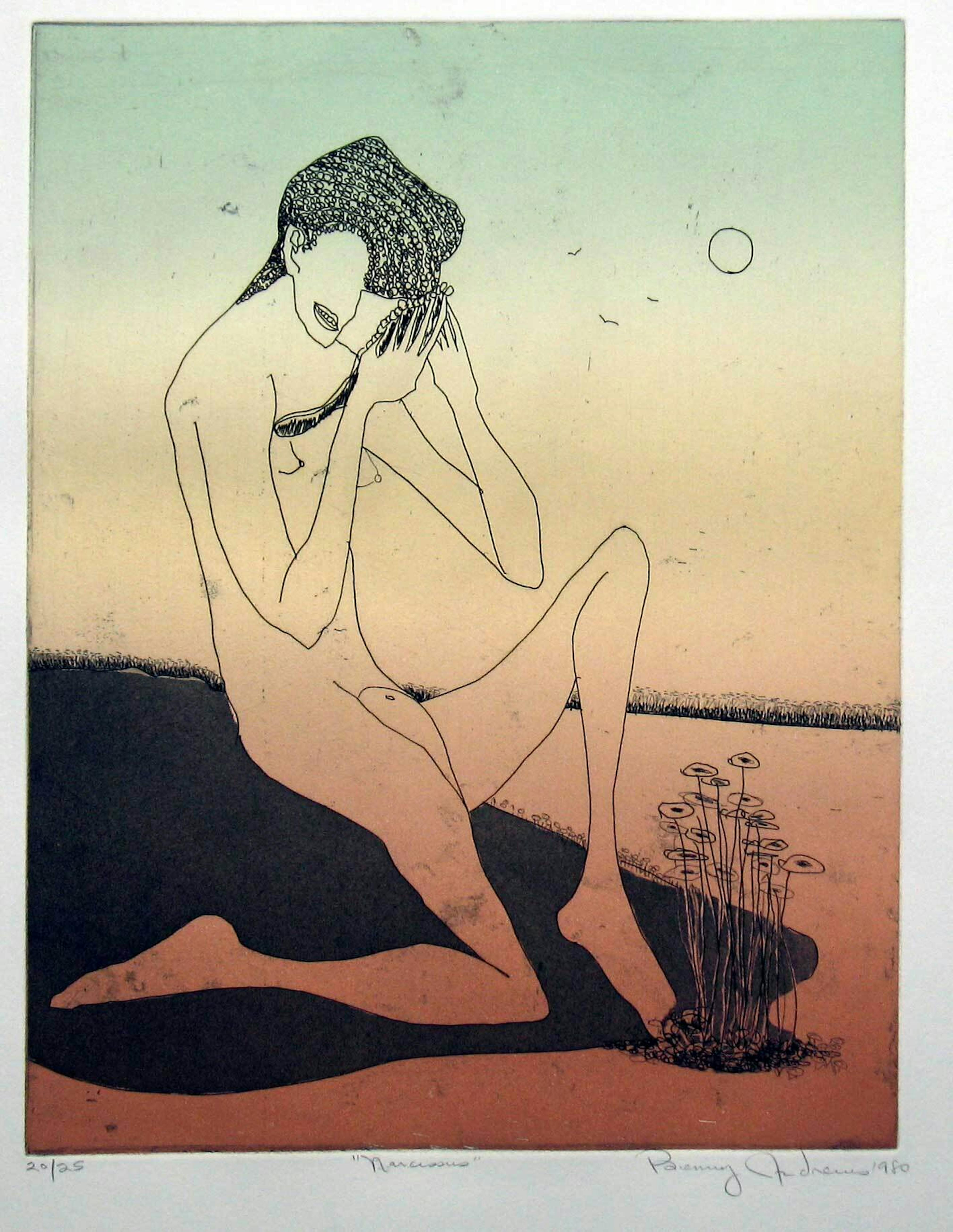 Benny Andrews
	Narcissus, 1980
	Etching on paper, 29 1/4 x 19 7/8 in.
	Gift of the artist  80.6.1