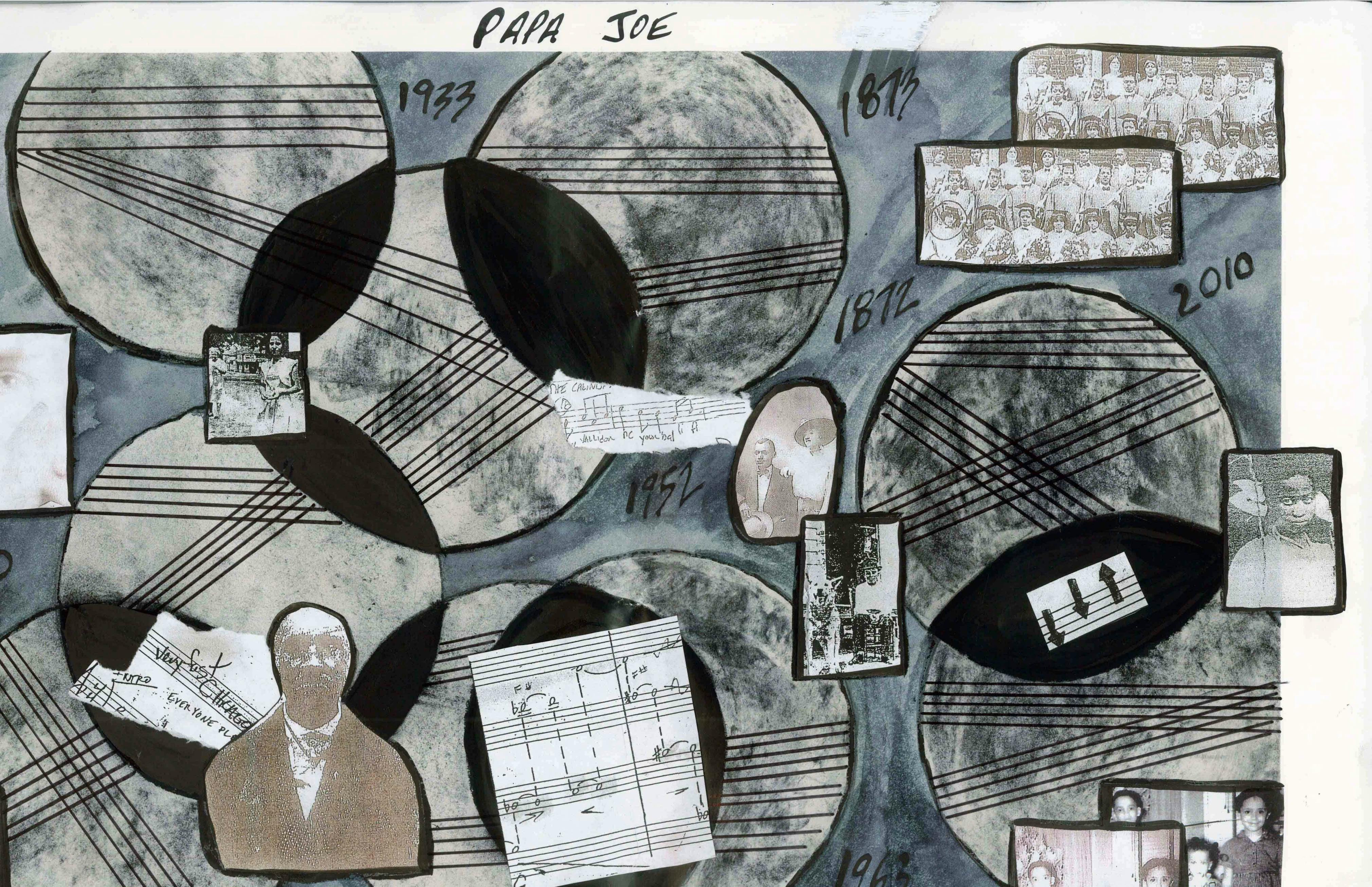 Matana Roberts
	Papa Joe (from COIN COIN Happenings), 2010
	Photocollage, charcoal and pastel on cardboard
	Courtesy the artist
	 