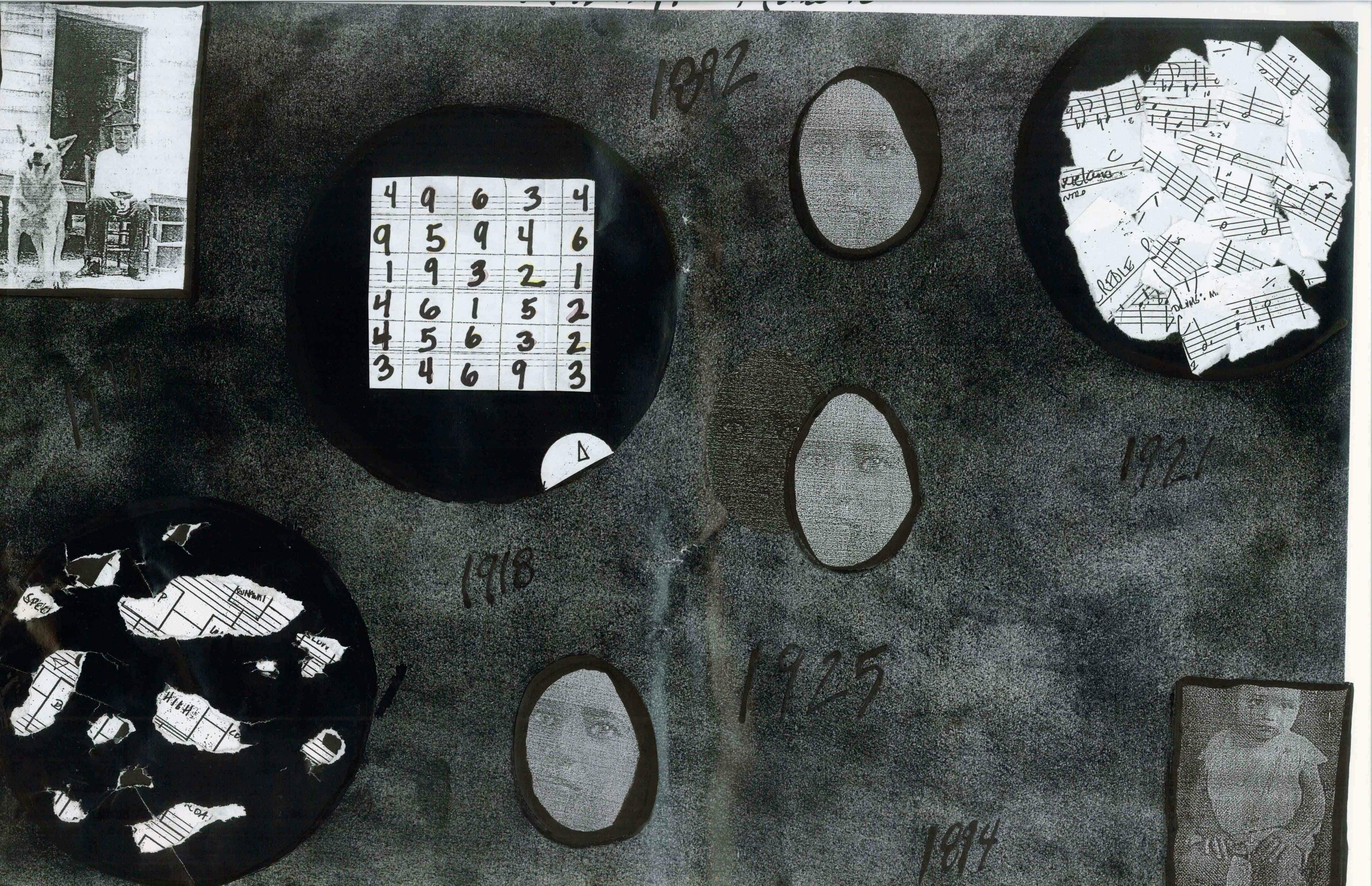 Matana Roberts
	Bell, Book, Candle (from COIN COIN Happenings), 2010
	Photocollage, charcoal and pastel on cardboard
	Courtesy the artist
	 