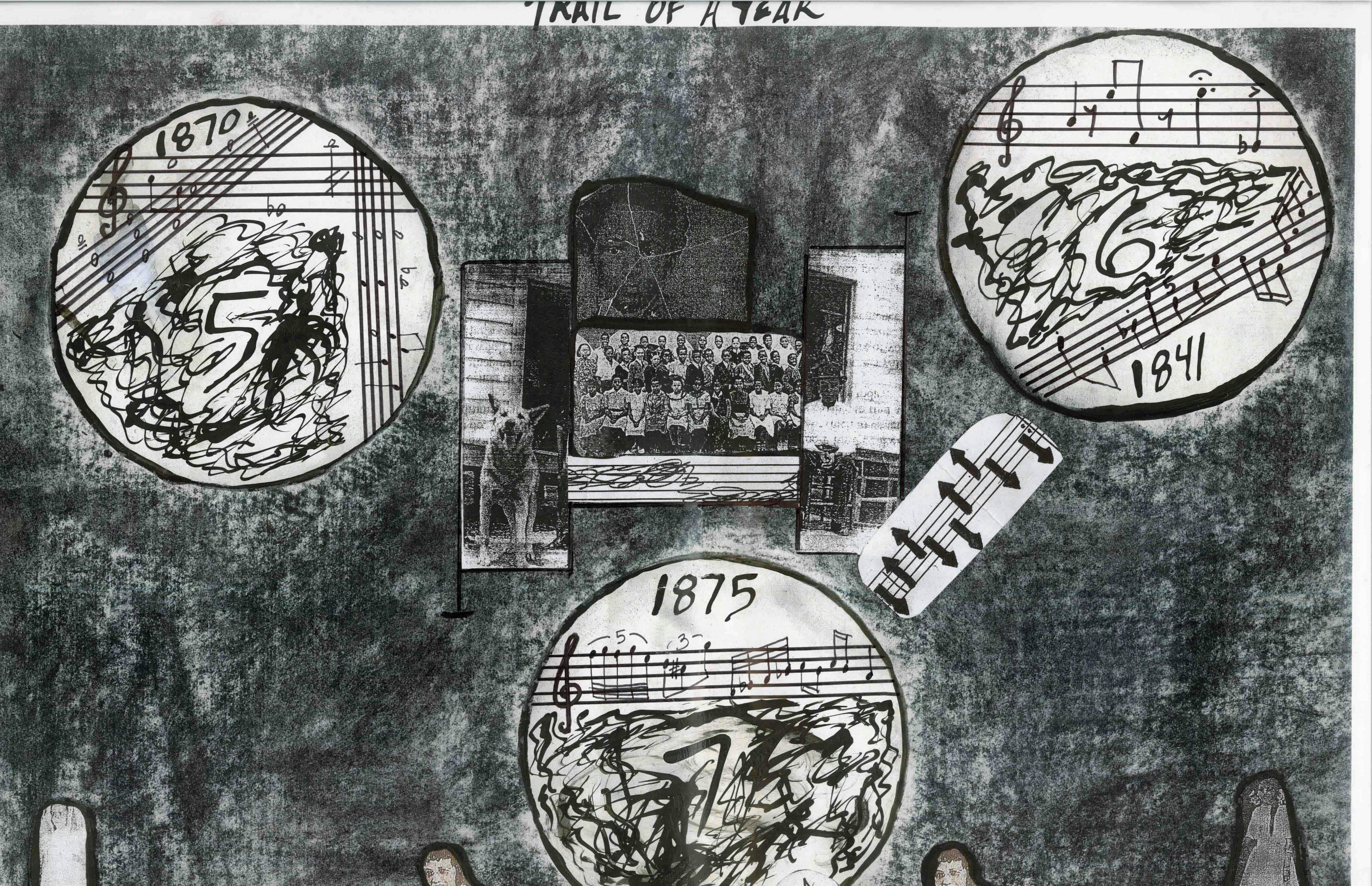Matana Roberts
	Trail of a Tear (from COIN COIN Happenings), 2010
	Photocollage, charcoal and pastel on cardboard
	Courtesy the artist
	 
