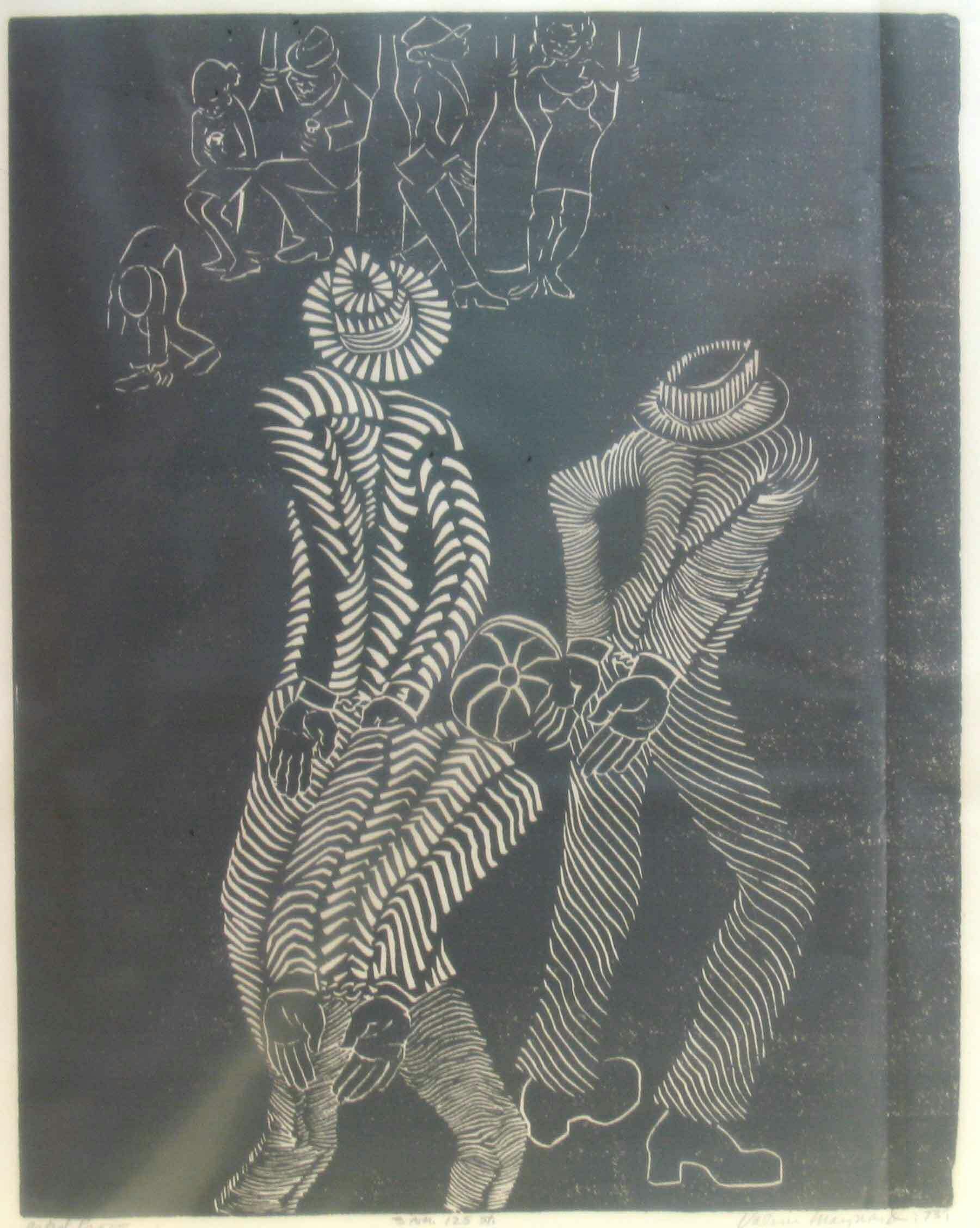 Valerie Maynard
	3 A.M. 125th Street, 1973
	Linocut on paper, 18 1/4 x 13 1/2 in.
	Gift of the artist 81.12.3