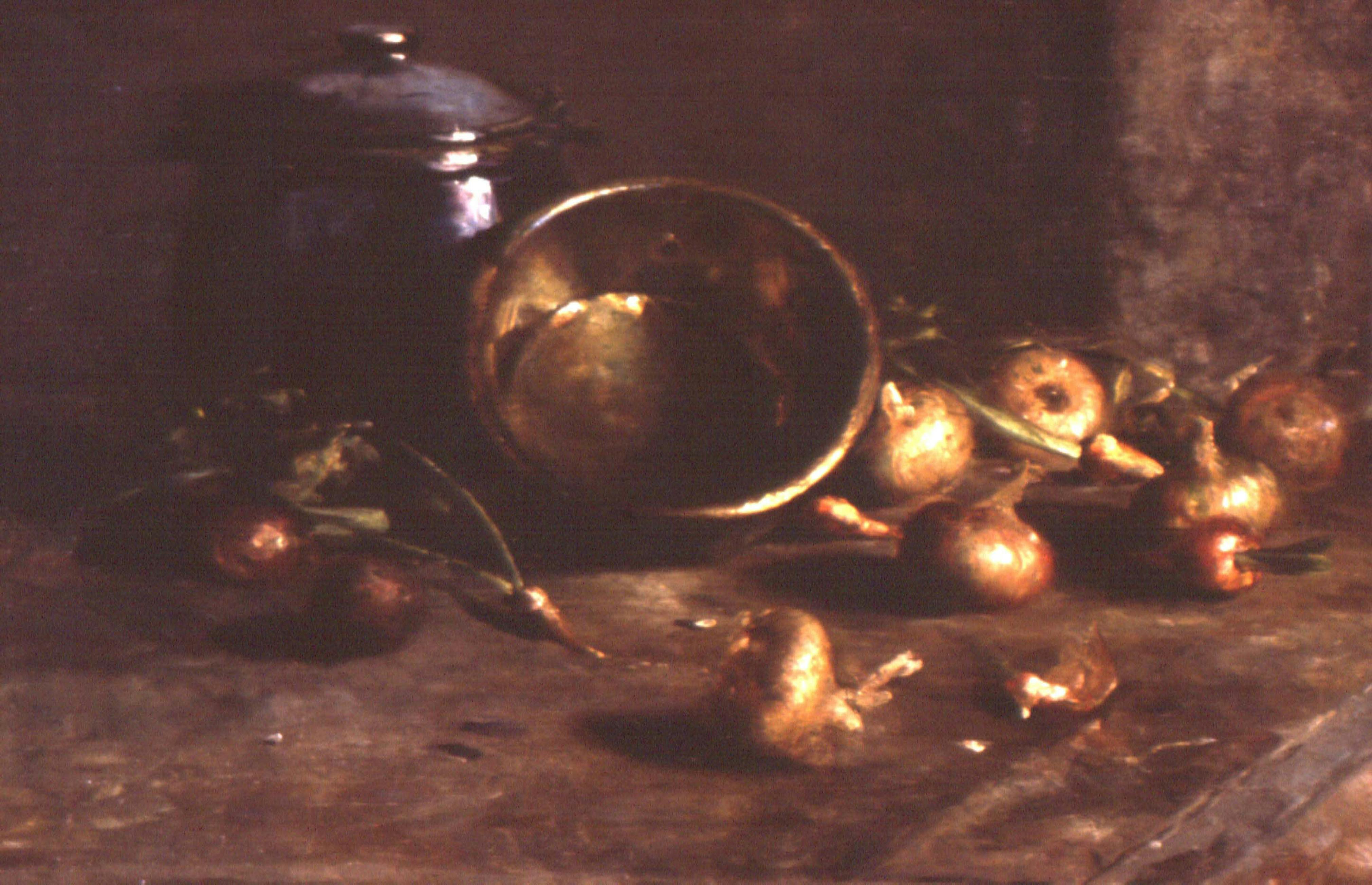 Charles Ethan Porter
Crock, Kettle, and Onions, c. 1890
Oil on canvas, 18 x 26 ½ in.
Florence Griswold Museum. Gift of the Hartford Steam Boiler Inspection and Insurance Company
 