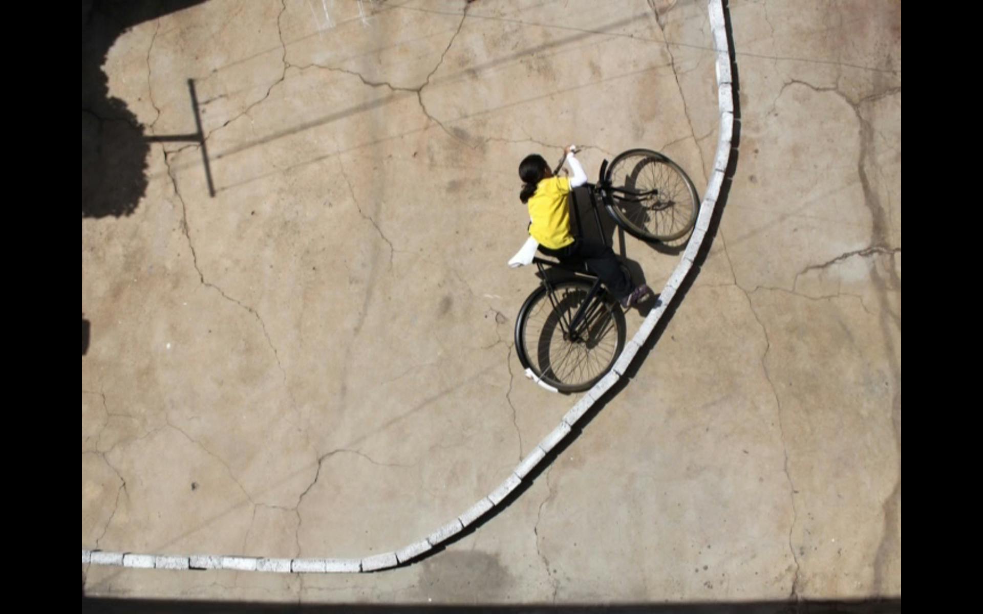 Robin Rhode
Parabolic Bike (still), 2009–10
|Digital animation, color, sound; Total running time 02:43
Courtesy the artist